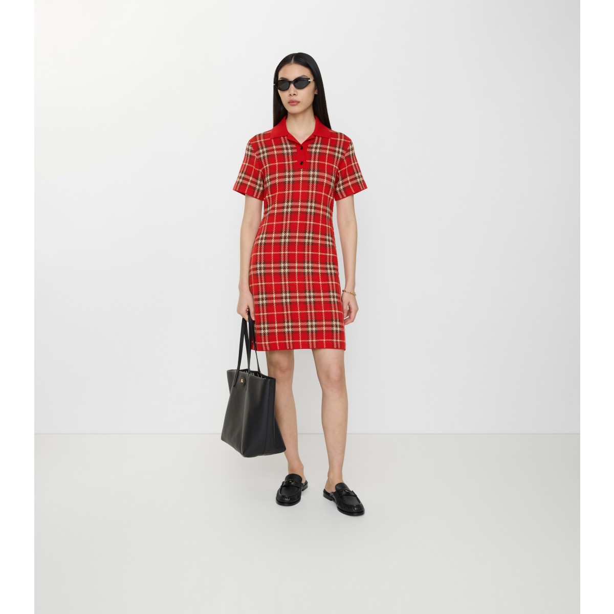  Check Wool Cotton Polo Shirt Dress