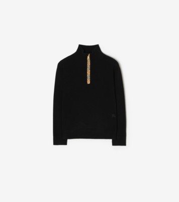 Check Trim Wool Half zip Sweater ®