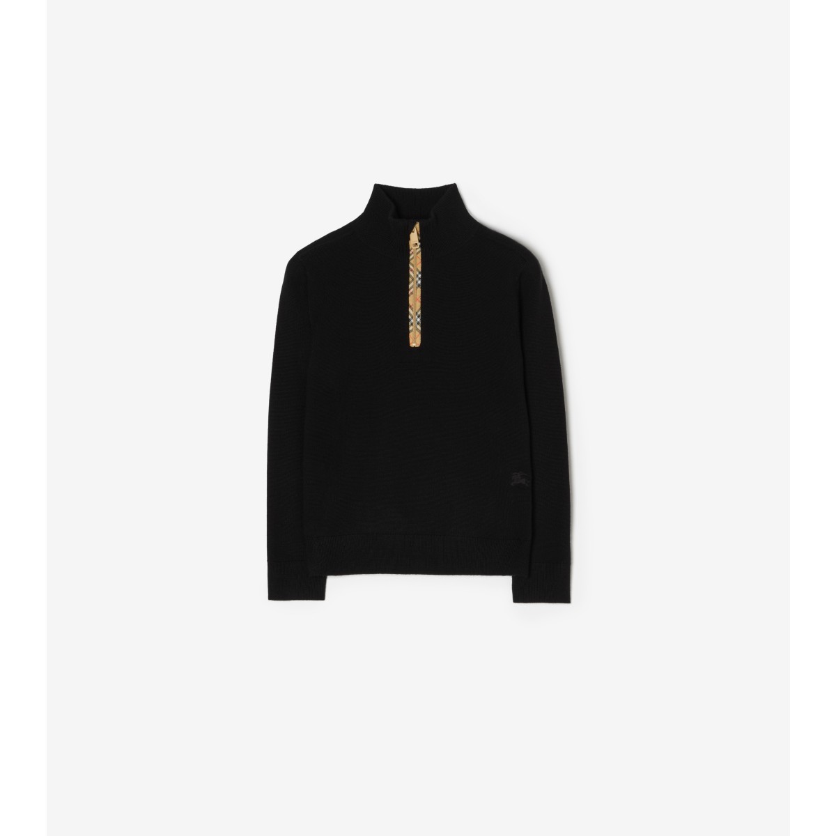  Check Trim Wool Half-zip Sweater