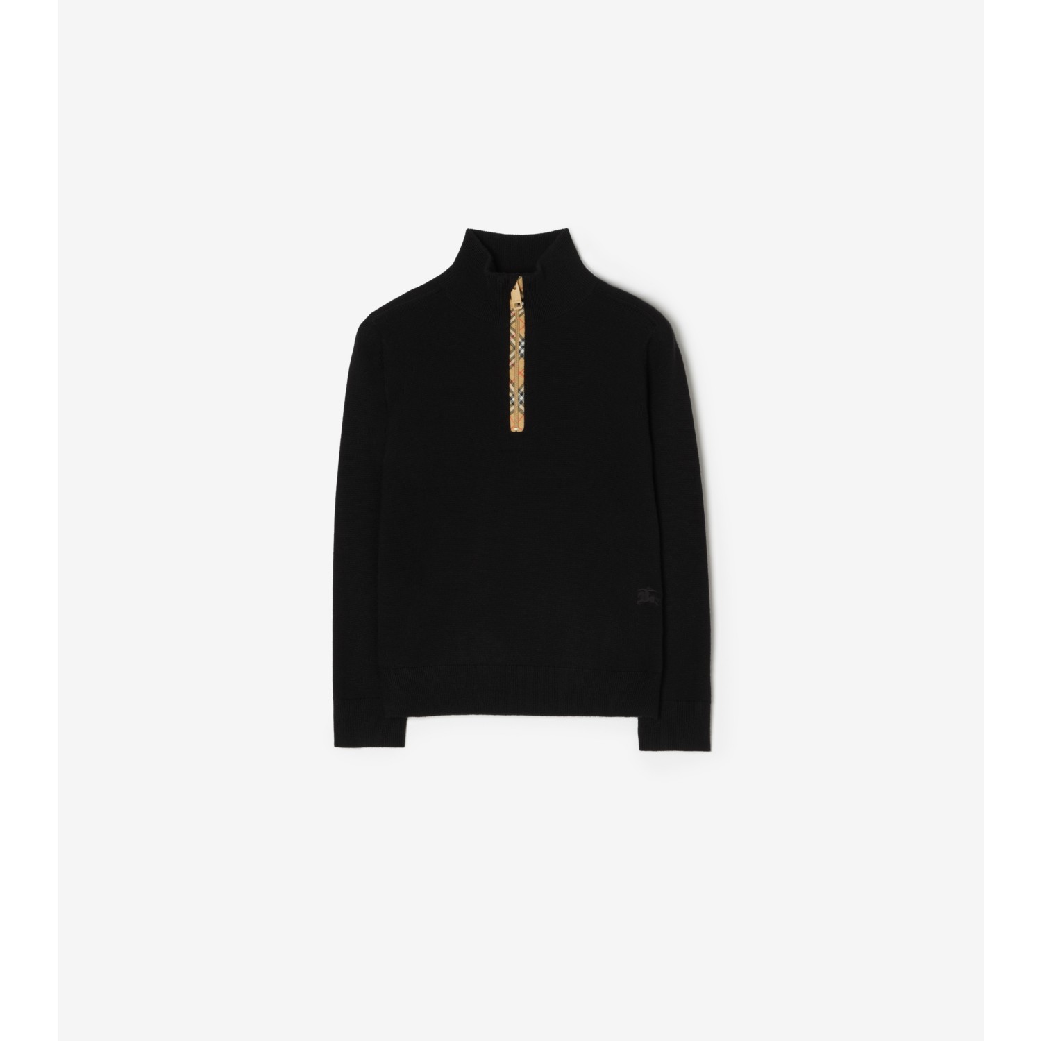 Check Trim Wool Half-zip Sweater