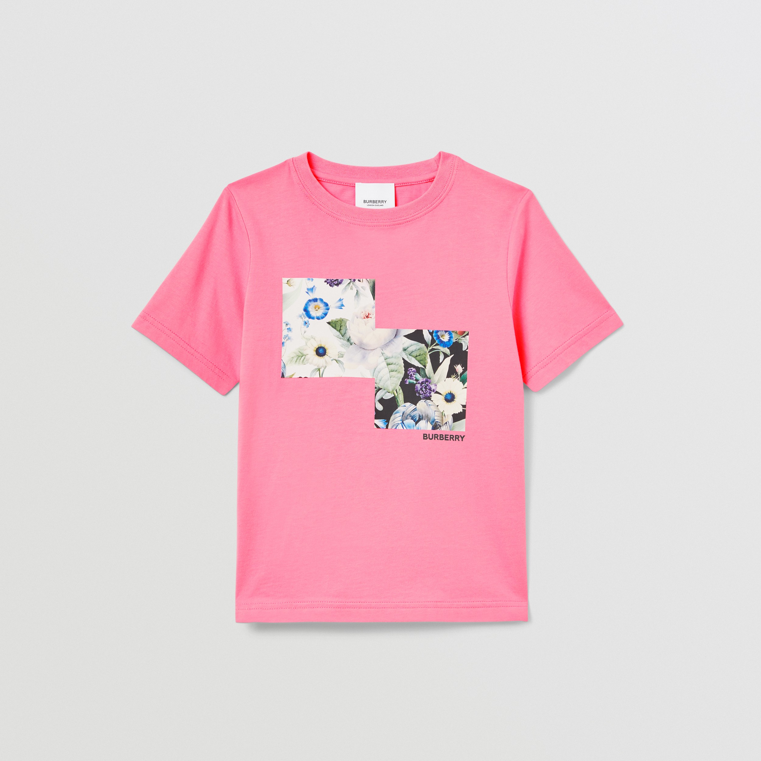 Montage Print Cotton T-shirt in Bubblegum Pink - Girl | Burberry® Official - 1