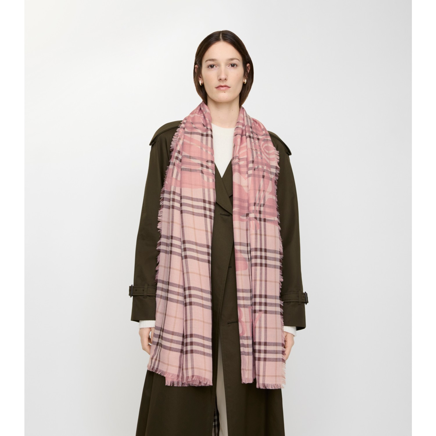 Wide EKD Check Wool Silk Scarf in Bow pink | Burberry® Official