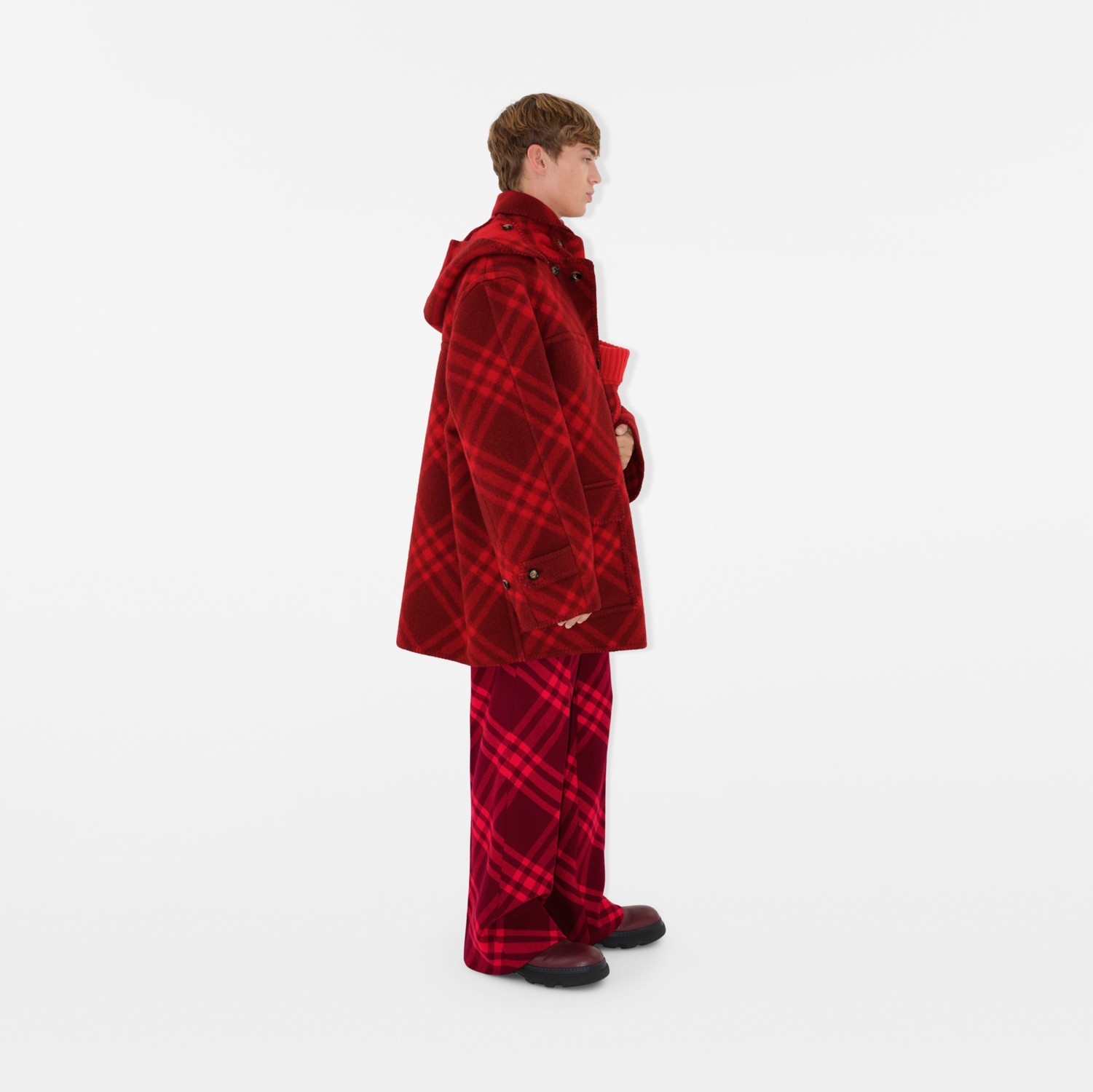 Capa estilo manta en lana a cuadros (Ripple/rojo Buzón) - Hombre | Burberry® oficial