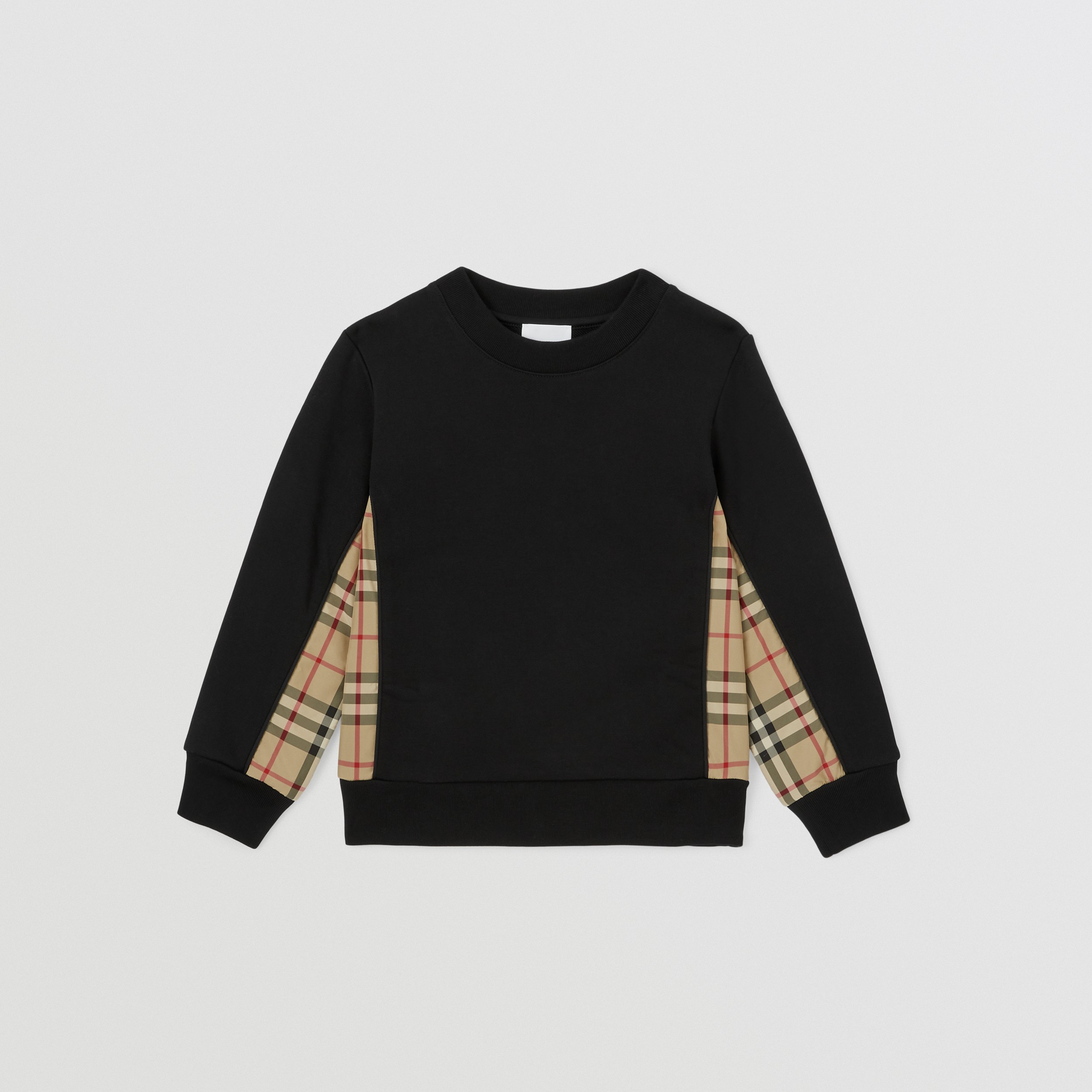 Vintage Check Panel Cotton Sweatshirt in Black | Burberry® Official - 1