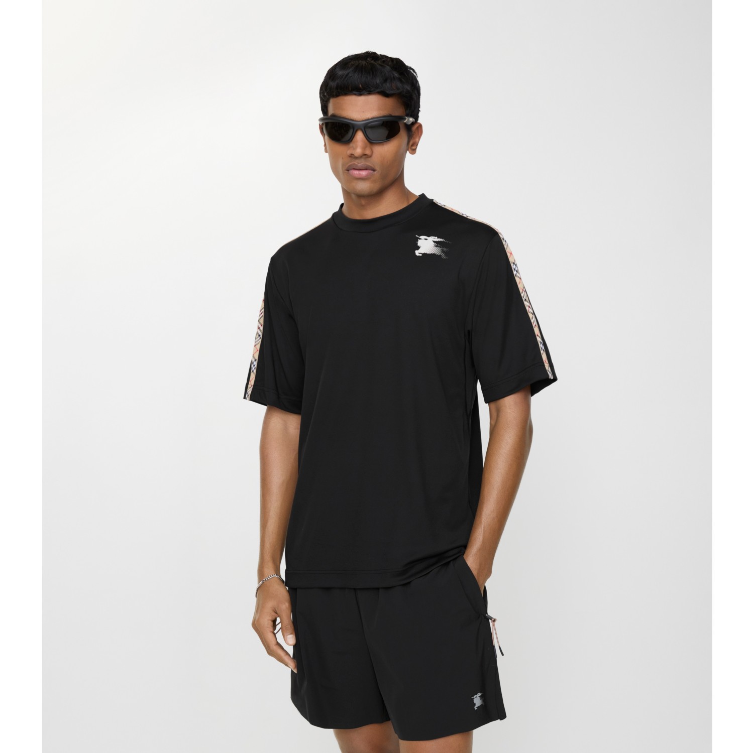 T-shirt in jersey con finiture Check