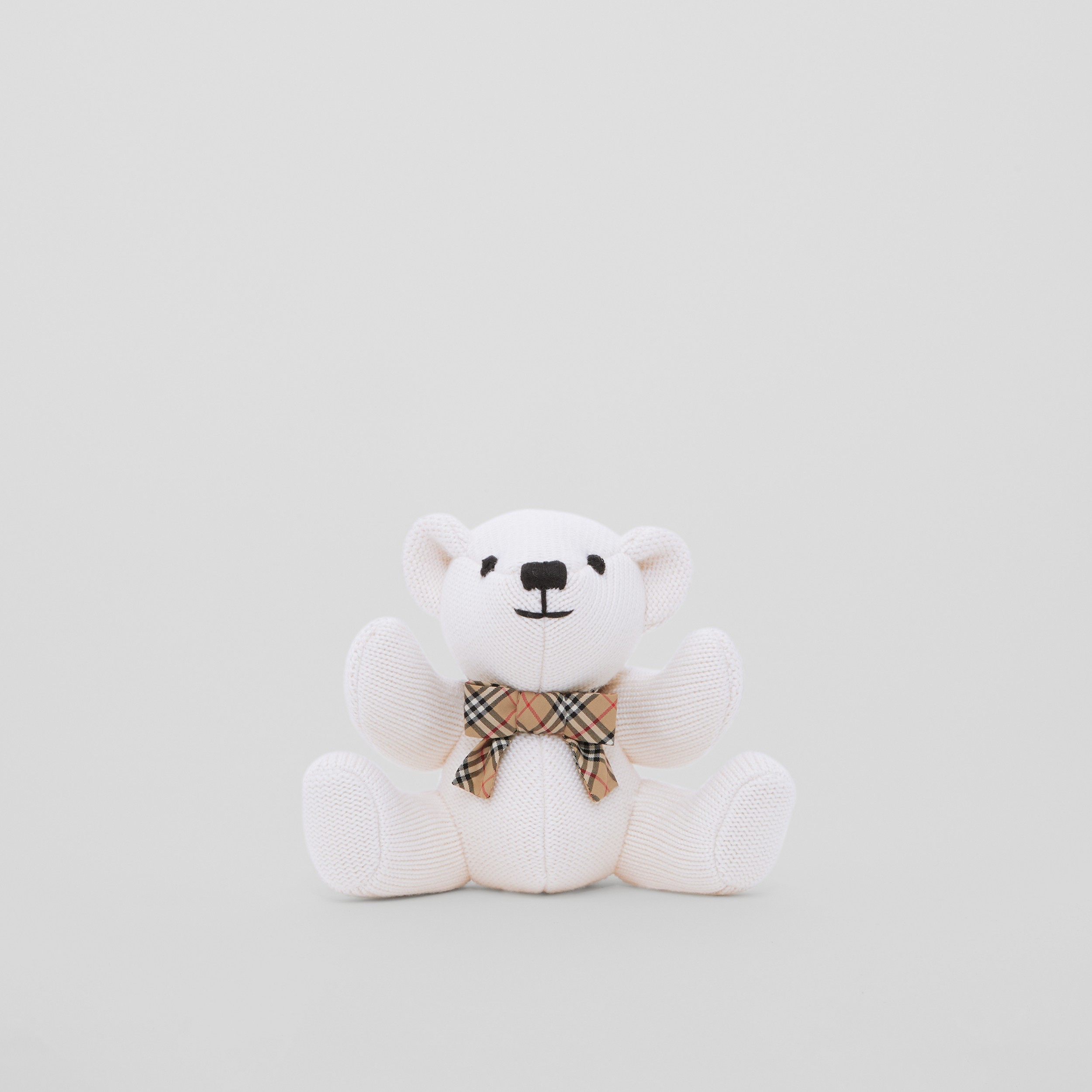 Check Bow Tie Wool Silk Thomas Bear Rattle in Ivory - Children | Burberry® Official - 1