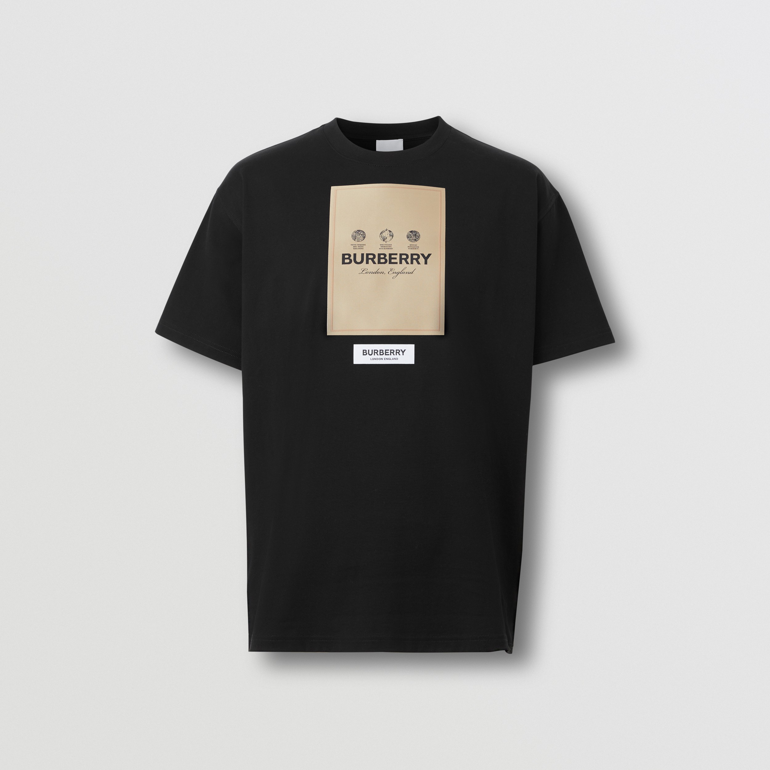 Label Appliqué Cotton Oversized T-shirt in Black | Burberry® Official - 4