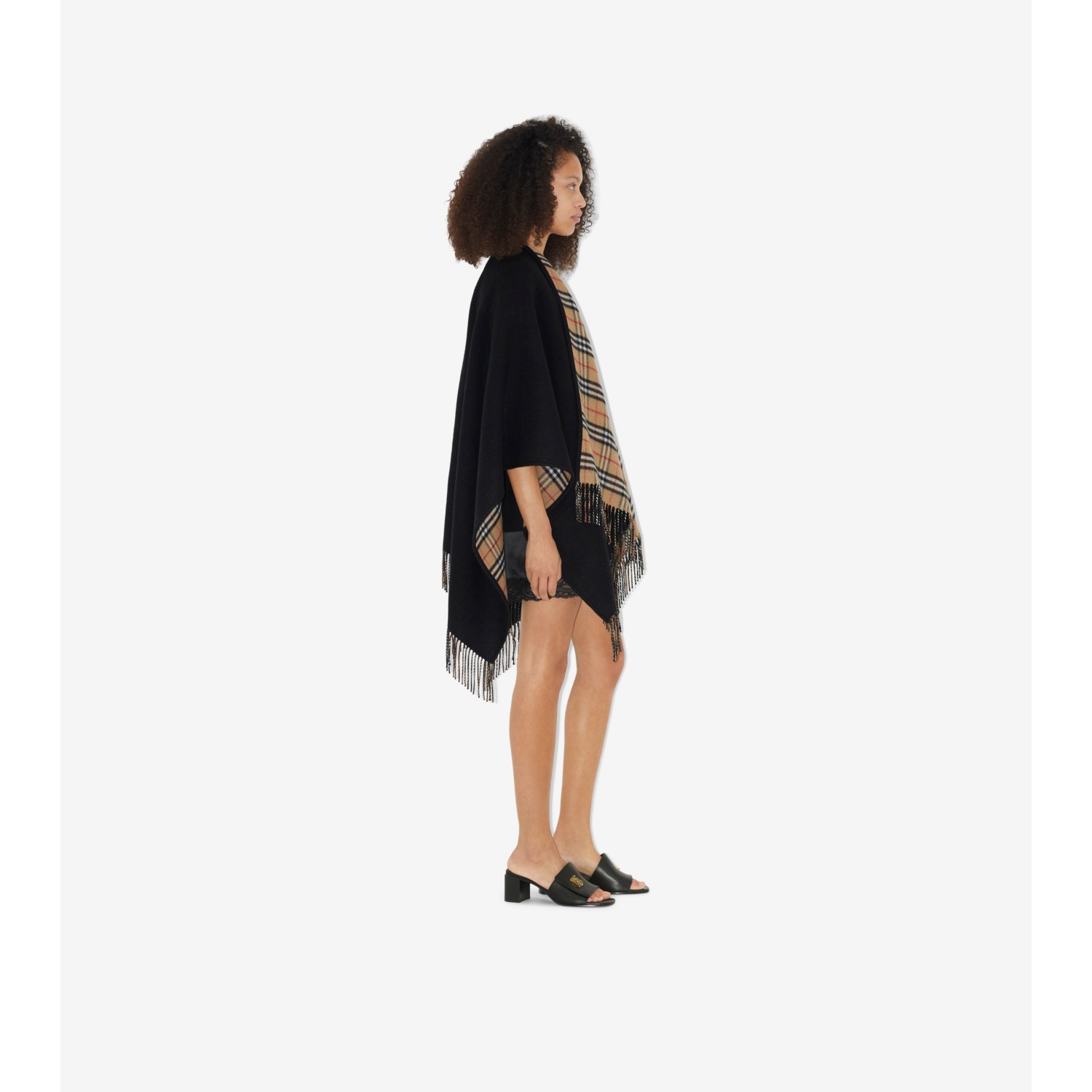 Check Wool Reversible Cape - thumbnail 3