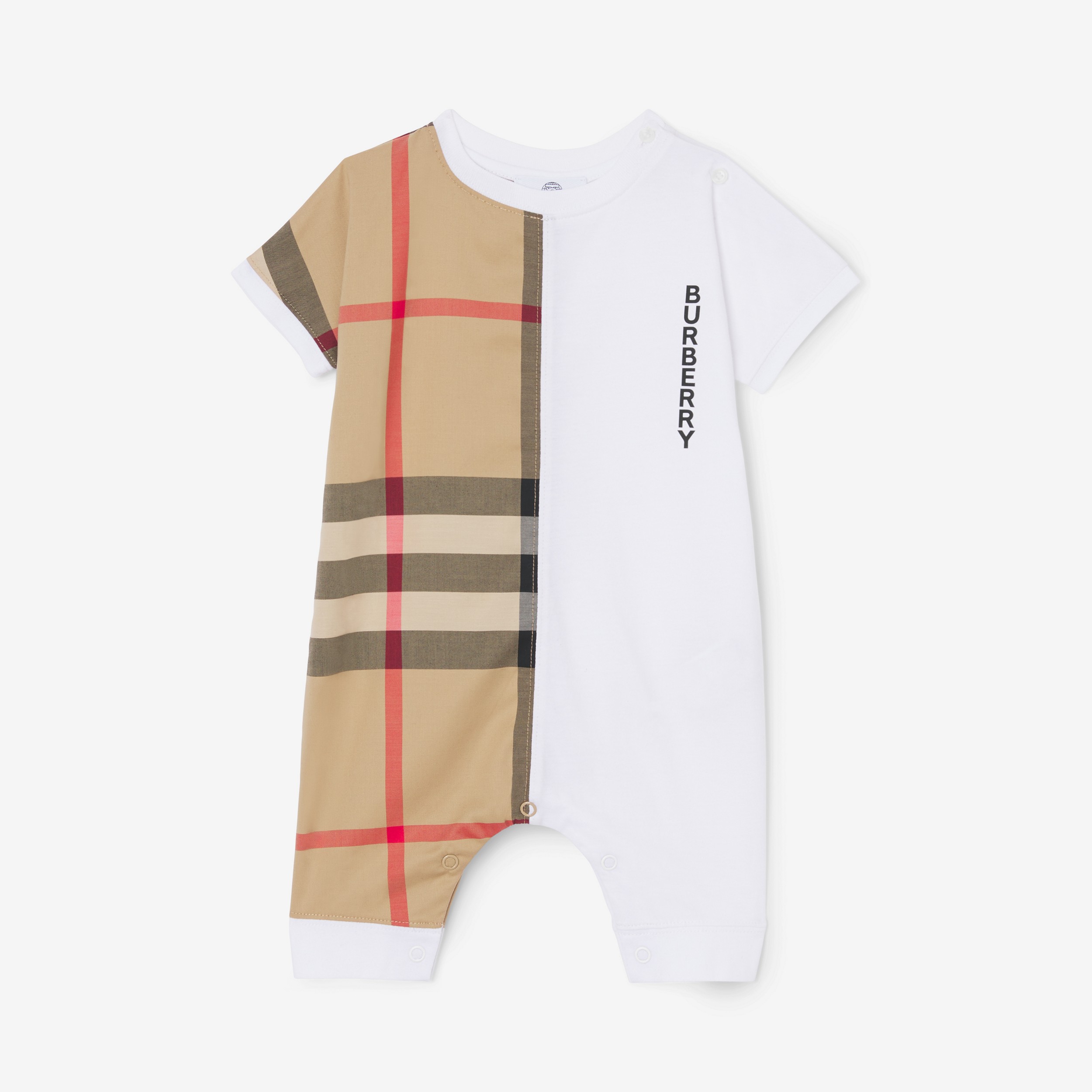 格纹裁片棉质婴儿连身衣 (白色) - 儿童 | Burberry® 博柏利官网 - 1