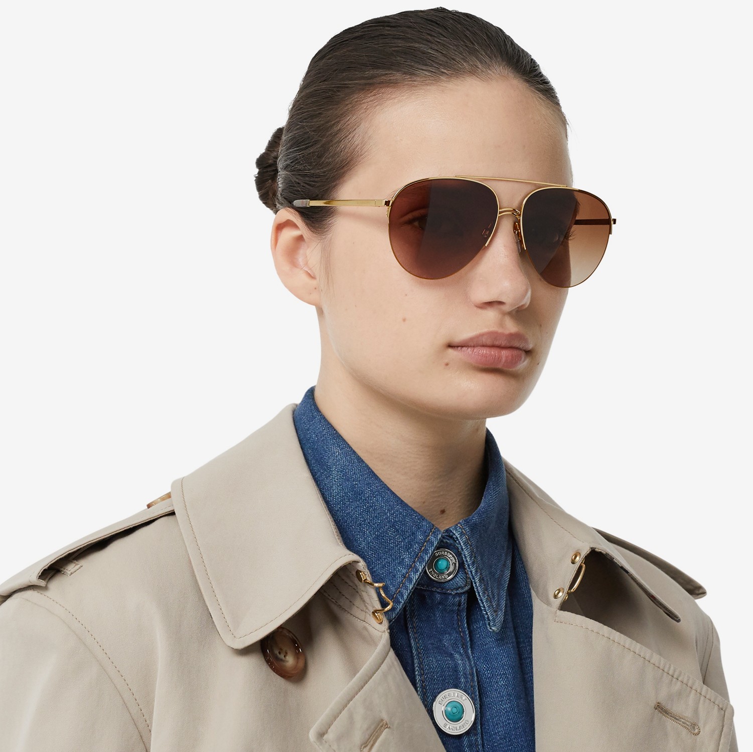 Vintage Check Detail Pilot Sunglasses in Light brown - Women | Burberry® Official