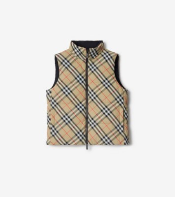 Reversible Check Nylon Puffer Gilet in Sand Women Burberry Official