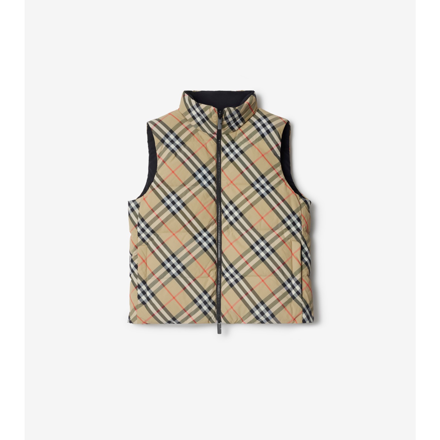 Reversible Check Nylon Puffer Gilet in Sand Women Burberry Official