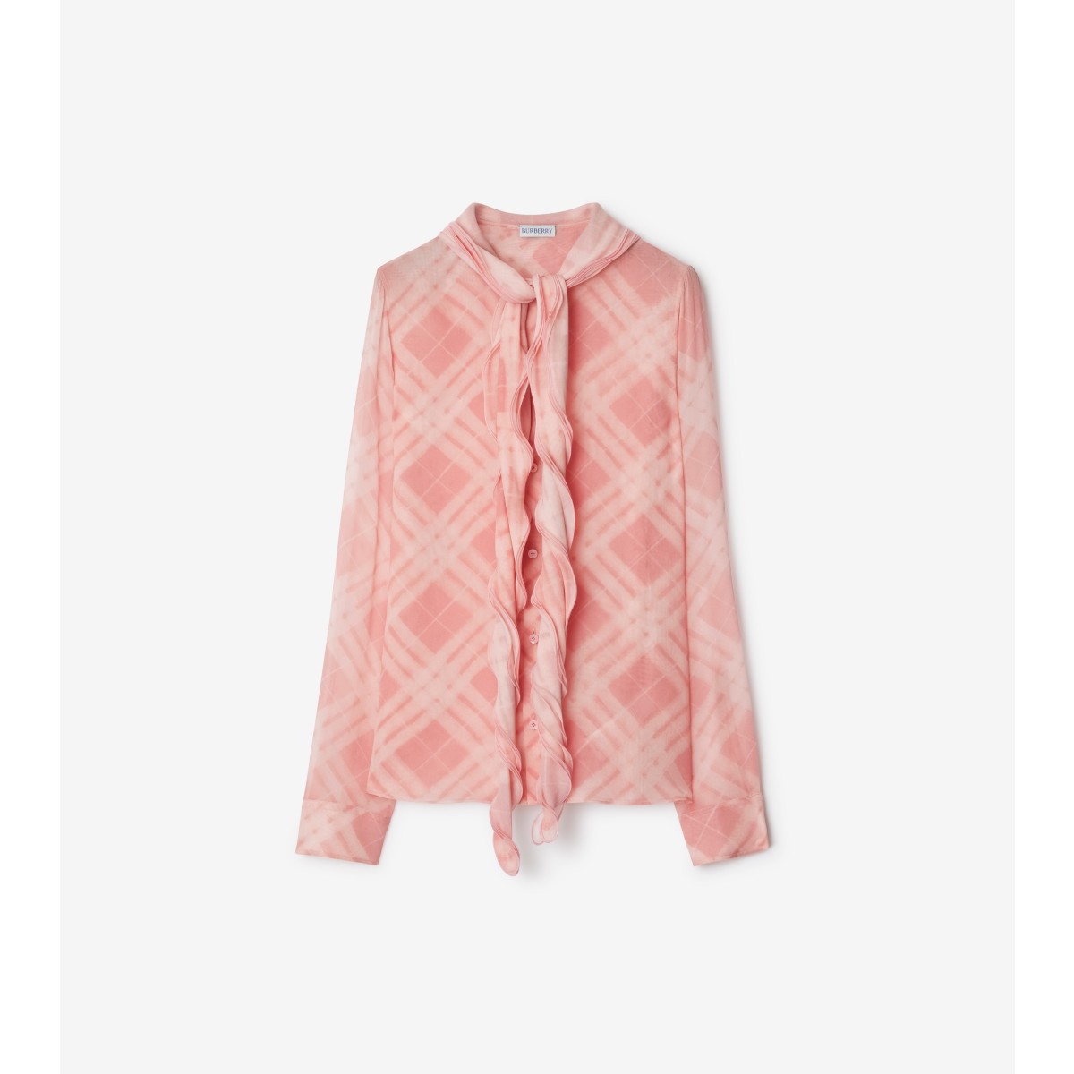Burberry Check Silk Blouse With Ruffles In Candy