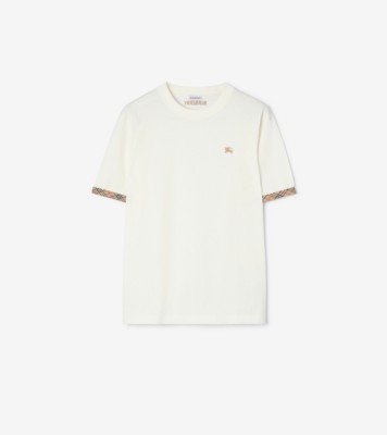 Check Trim Cotton T-shirt in Chalk white - Men | Burberry® Official