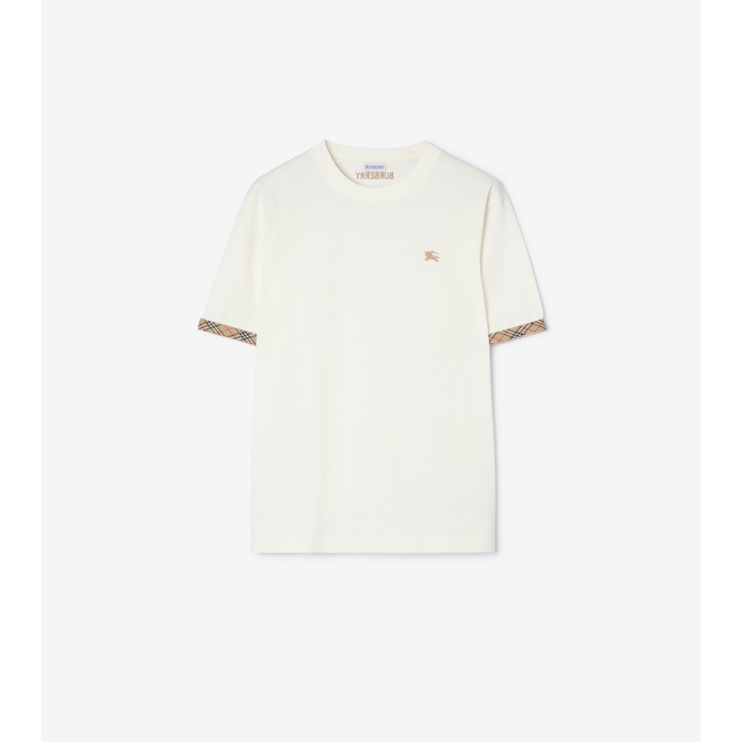 Baumwoll-T-Shirt mit Check-Besatz