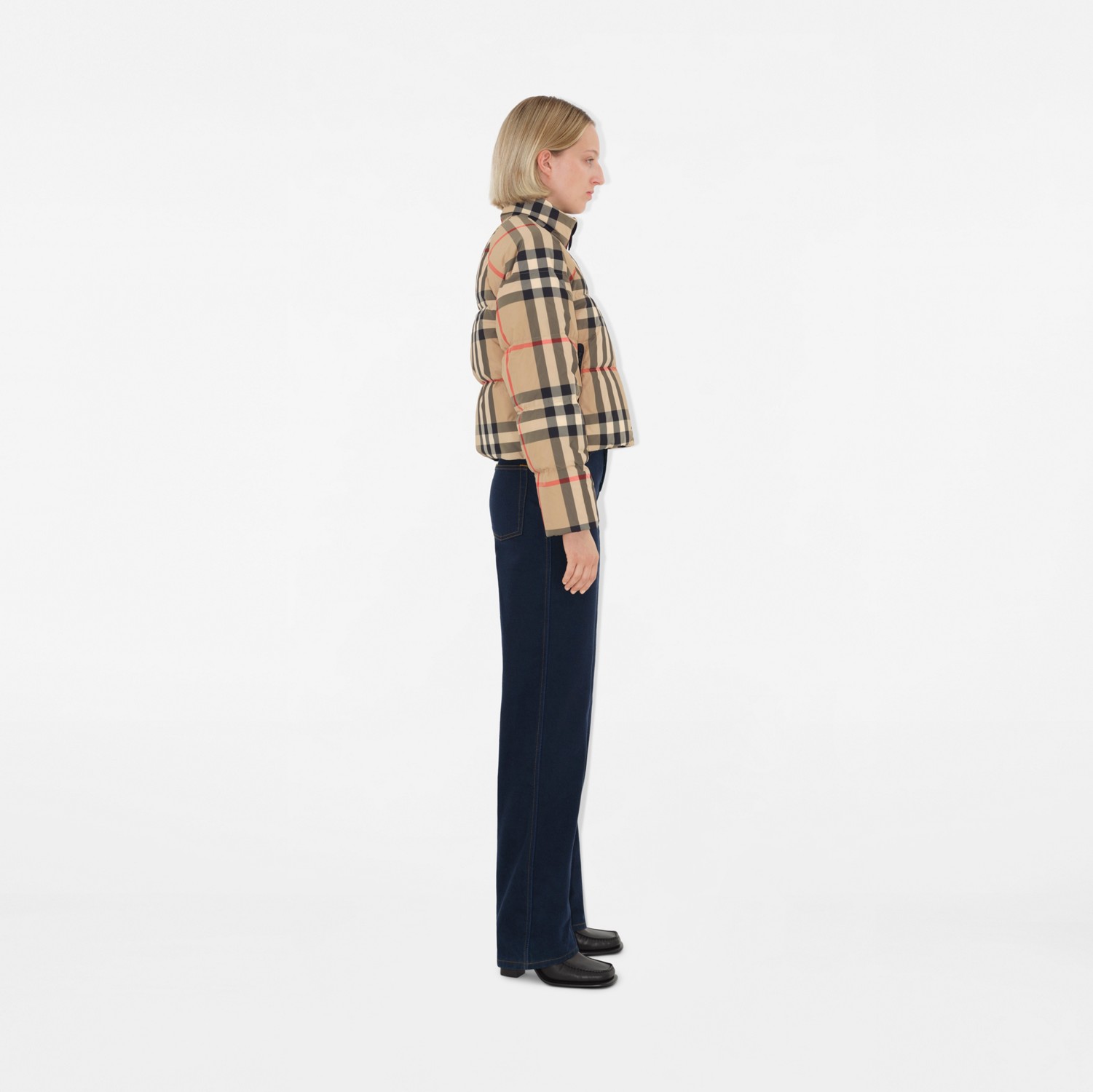 Wattierte Cropped-Jacke in Check