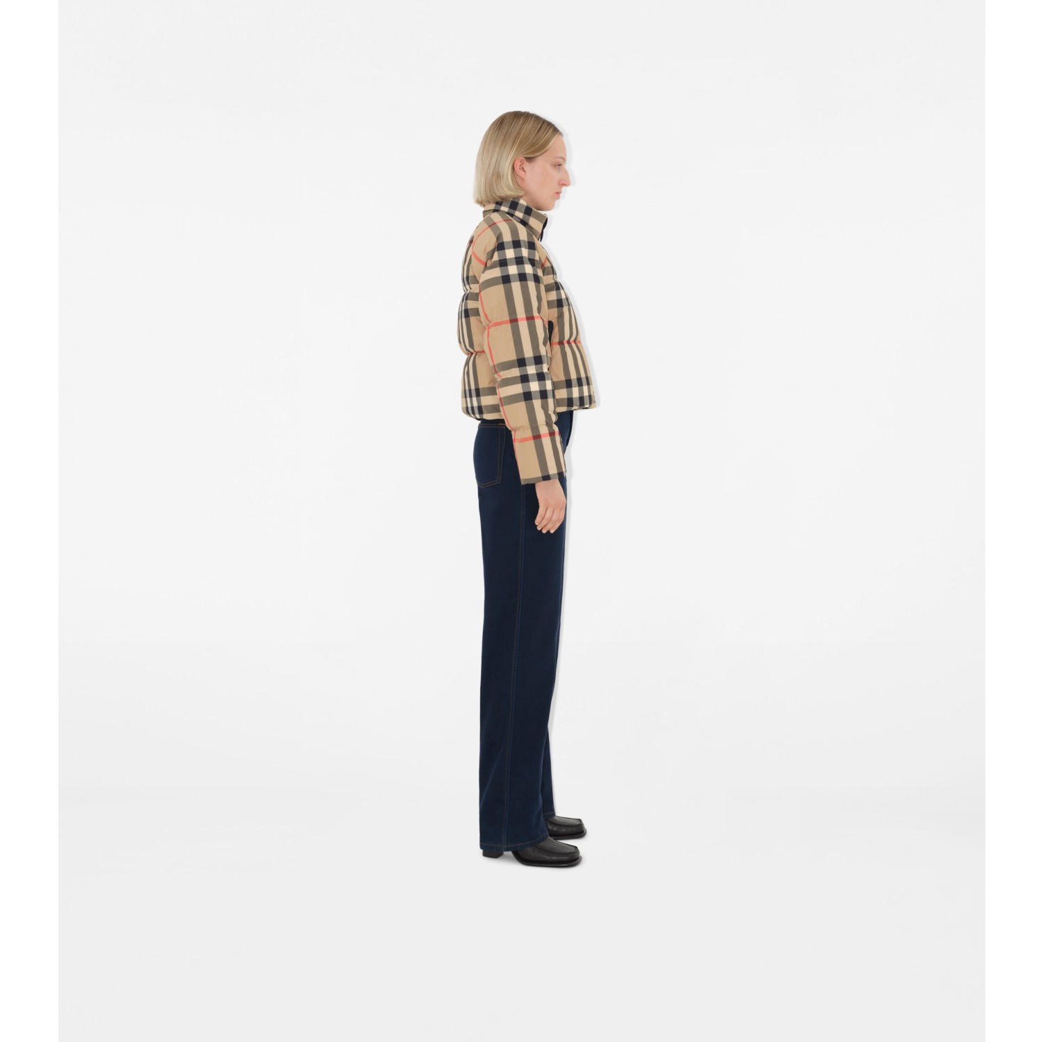 Cropped Check Puffer Jacket in Archive beige Women Burberry Official