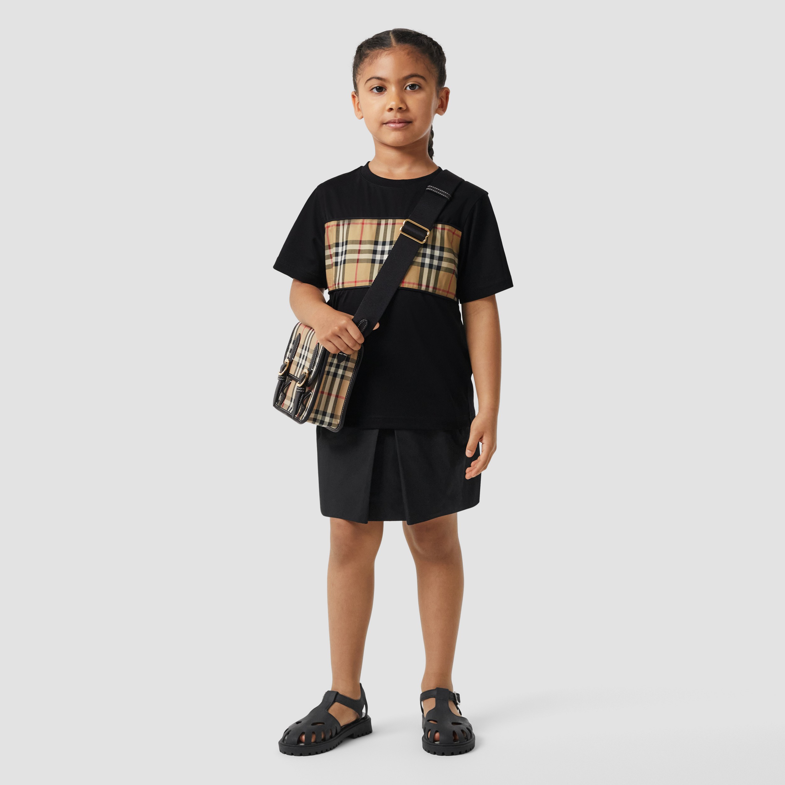 Vintage Check Panel Cotton T-shirt in Black | Burberry® Official - 3