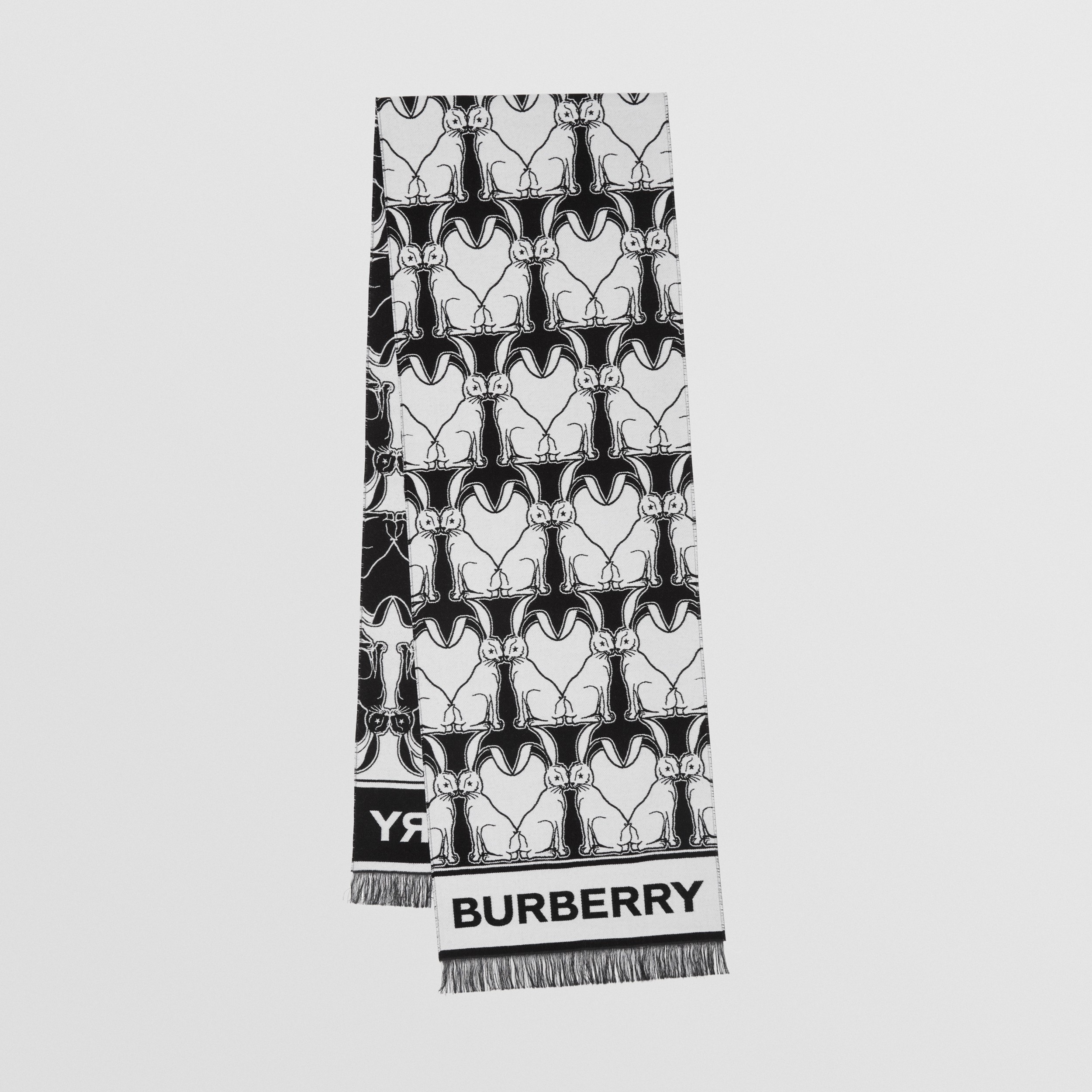 兔子装饰丝毛混纺围巾 (黑色) | Burberry® 博柏利官网 - 1