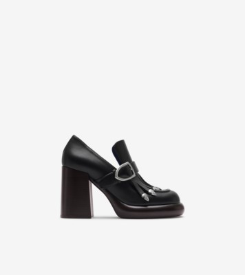Mocassini Wedge con frange e tacco in pelle Nero Donna Sito ufficiale Burberry