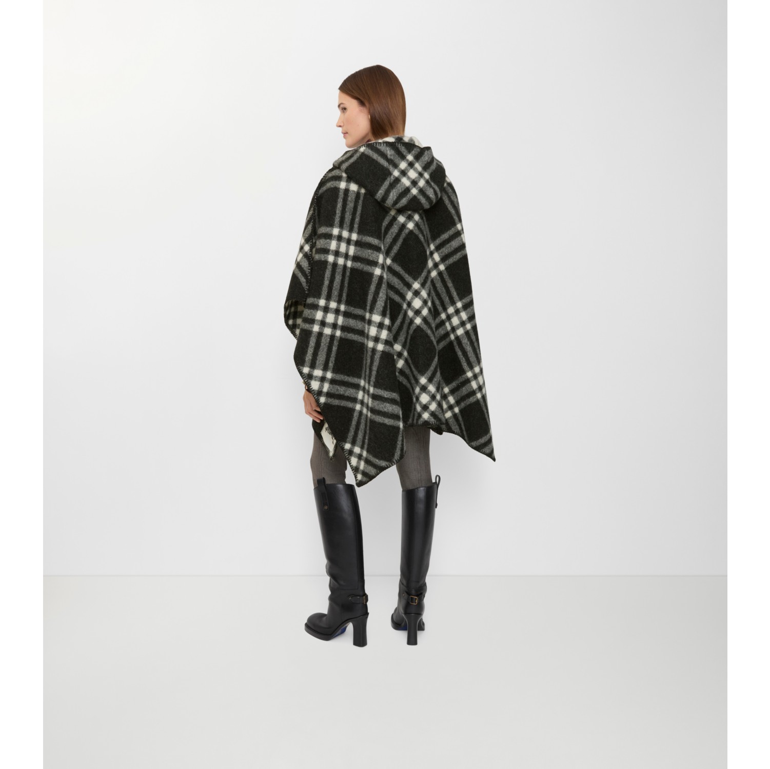 Reversible Check Wool Hooded Cape in Black beige/ecru beige | Burberry® Official