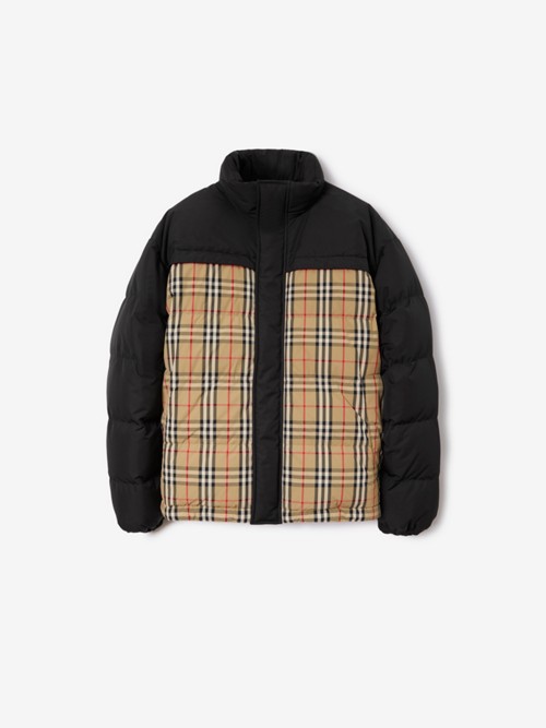 Burberry Reversible Check Puffer Jacket In Archive Beige