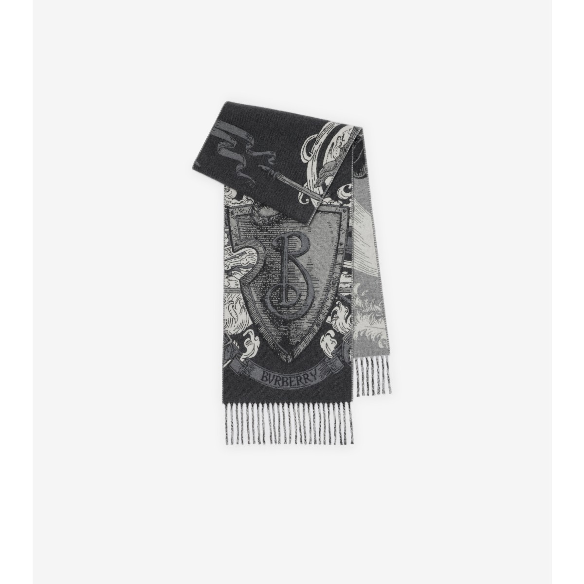 Burberry Etched Knight Cashmere Scarf In Black