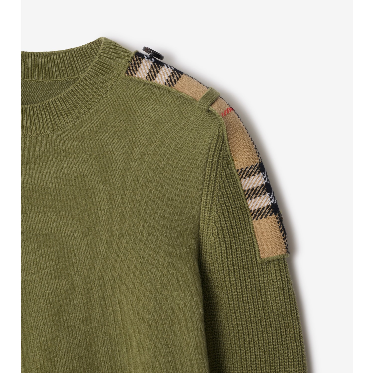 Check Epaulette Wool Cashmere Blend Sweater