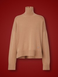 Wheat Monogram Motif Cashmere Funnel Neck Sweater