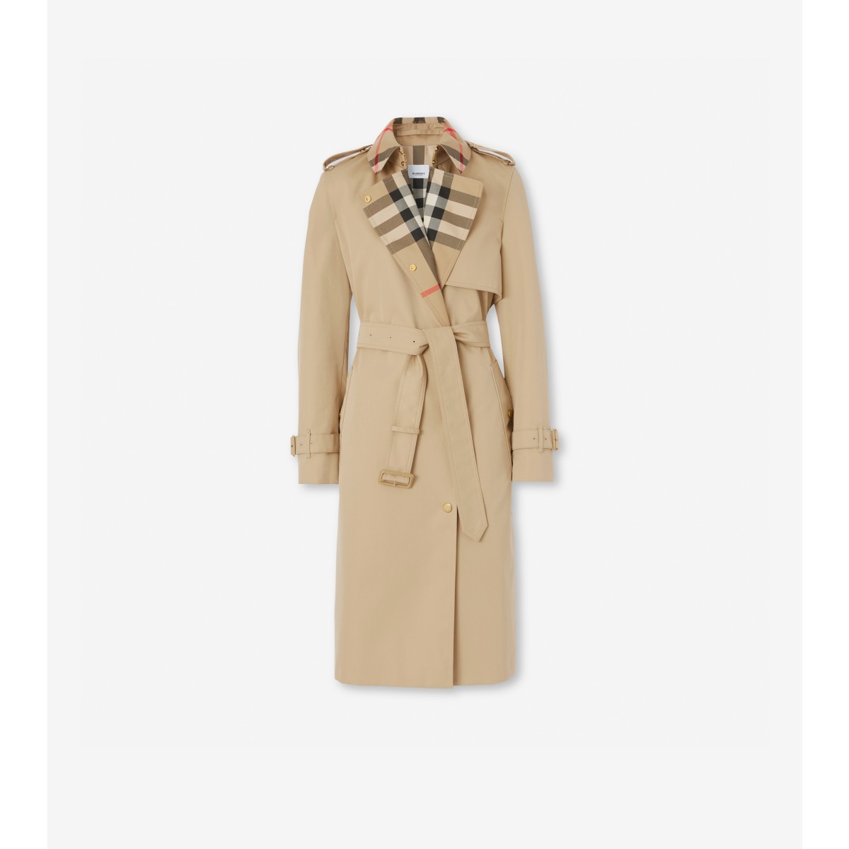  Check Long Collar Gabardine Trench Coat
