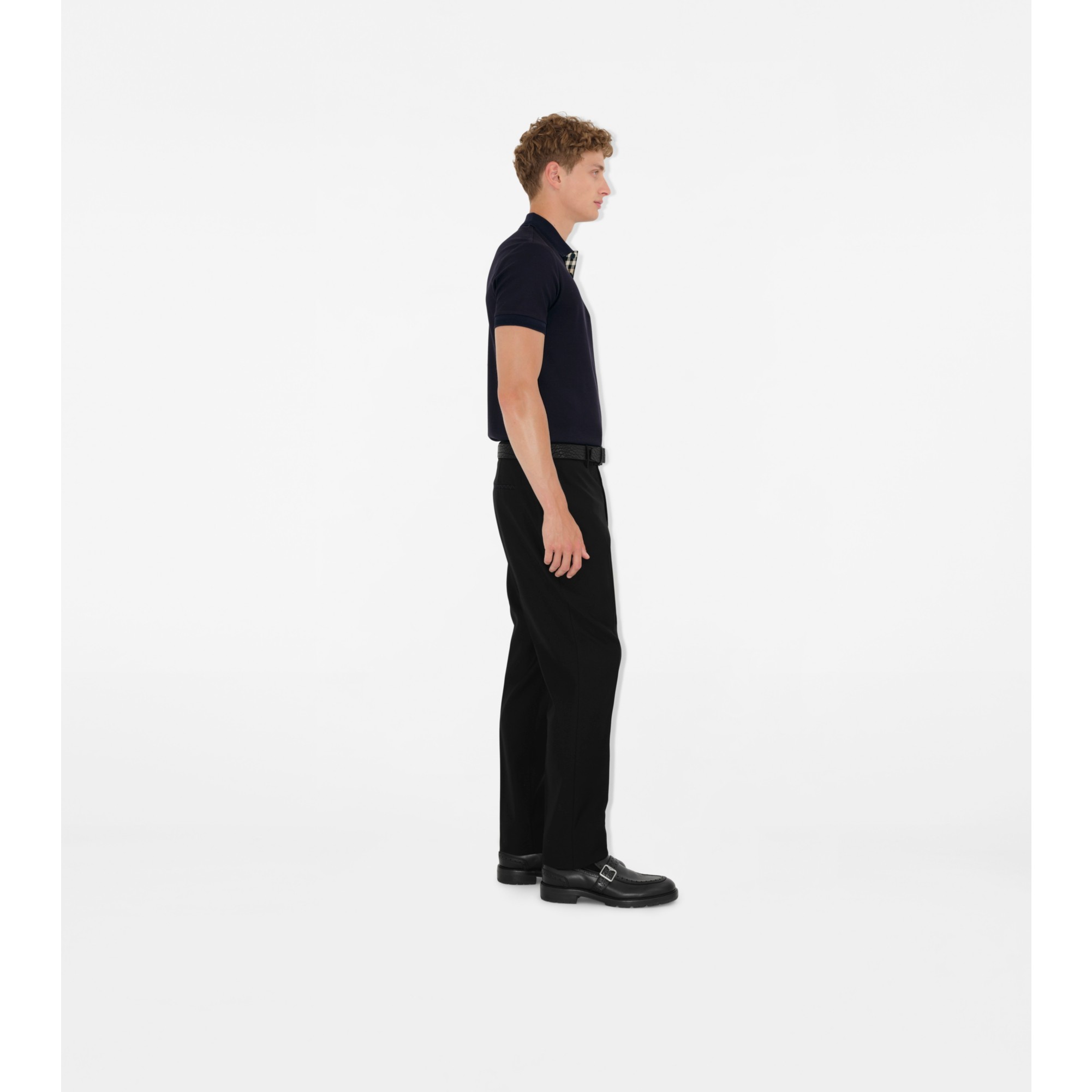 BURBERRY ネイビー ポロシャツ S Check Collar Cotton Polo Shirt in Smoked navy - Men