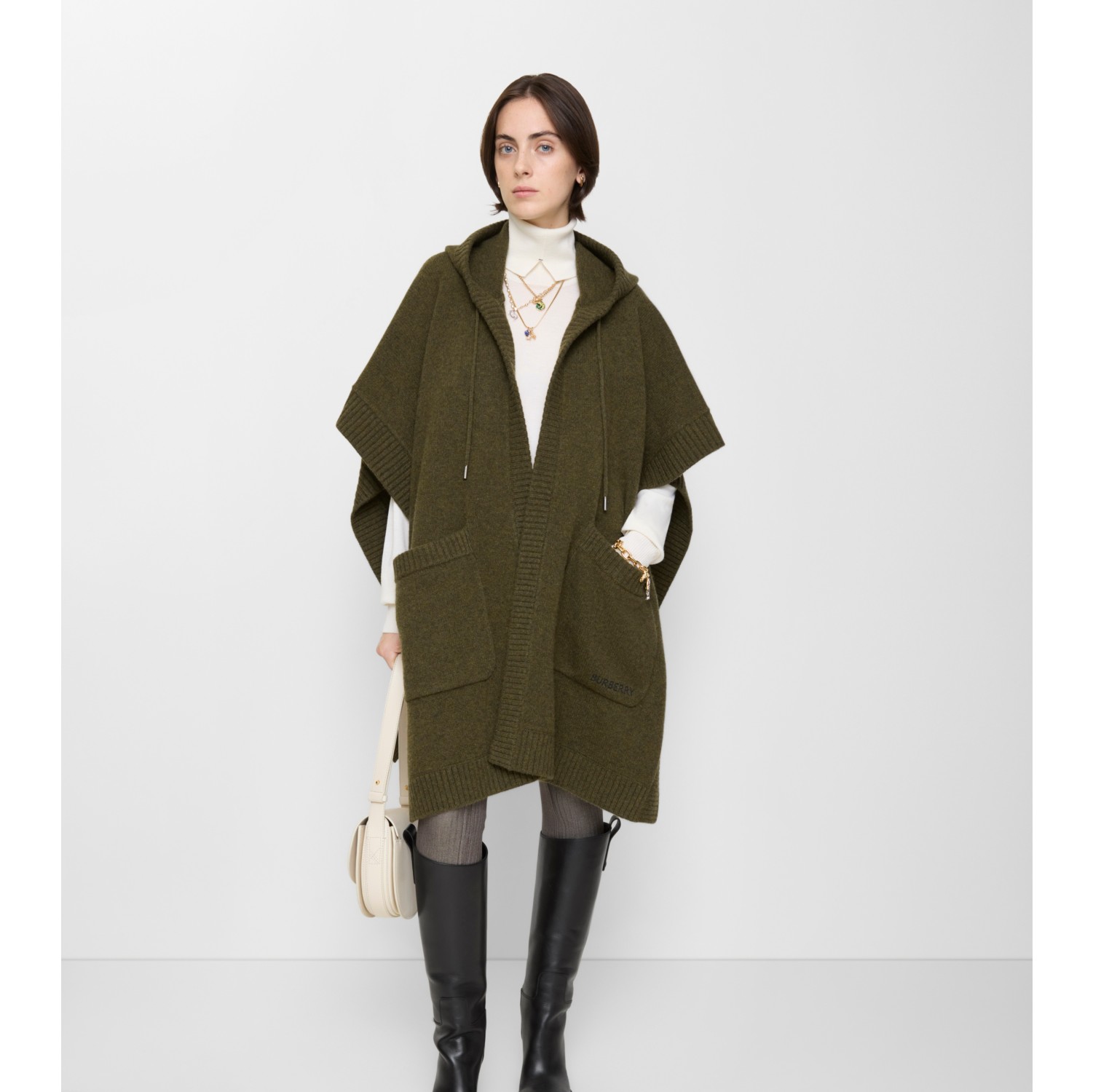 Wool Cashmere Hooded Cape in Shale green | Burberry® Official
