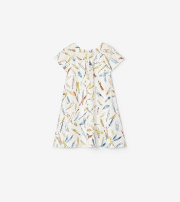 Feather Print Silk Dress in Ink blue | Burberry® Official