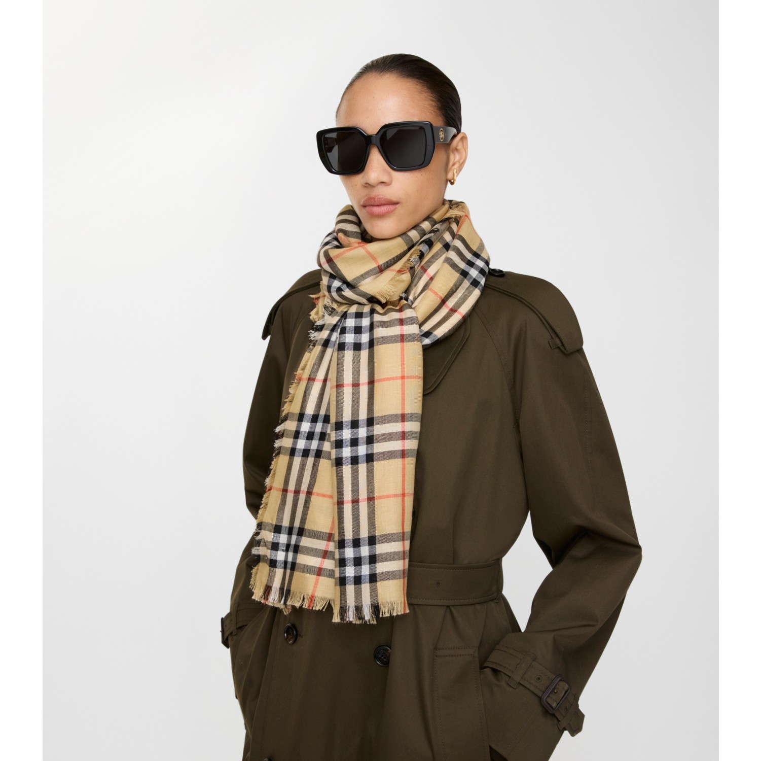 Check Cashmere Silk Scarf