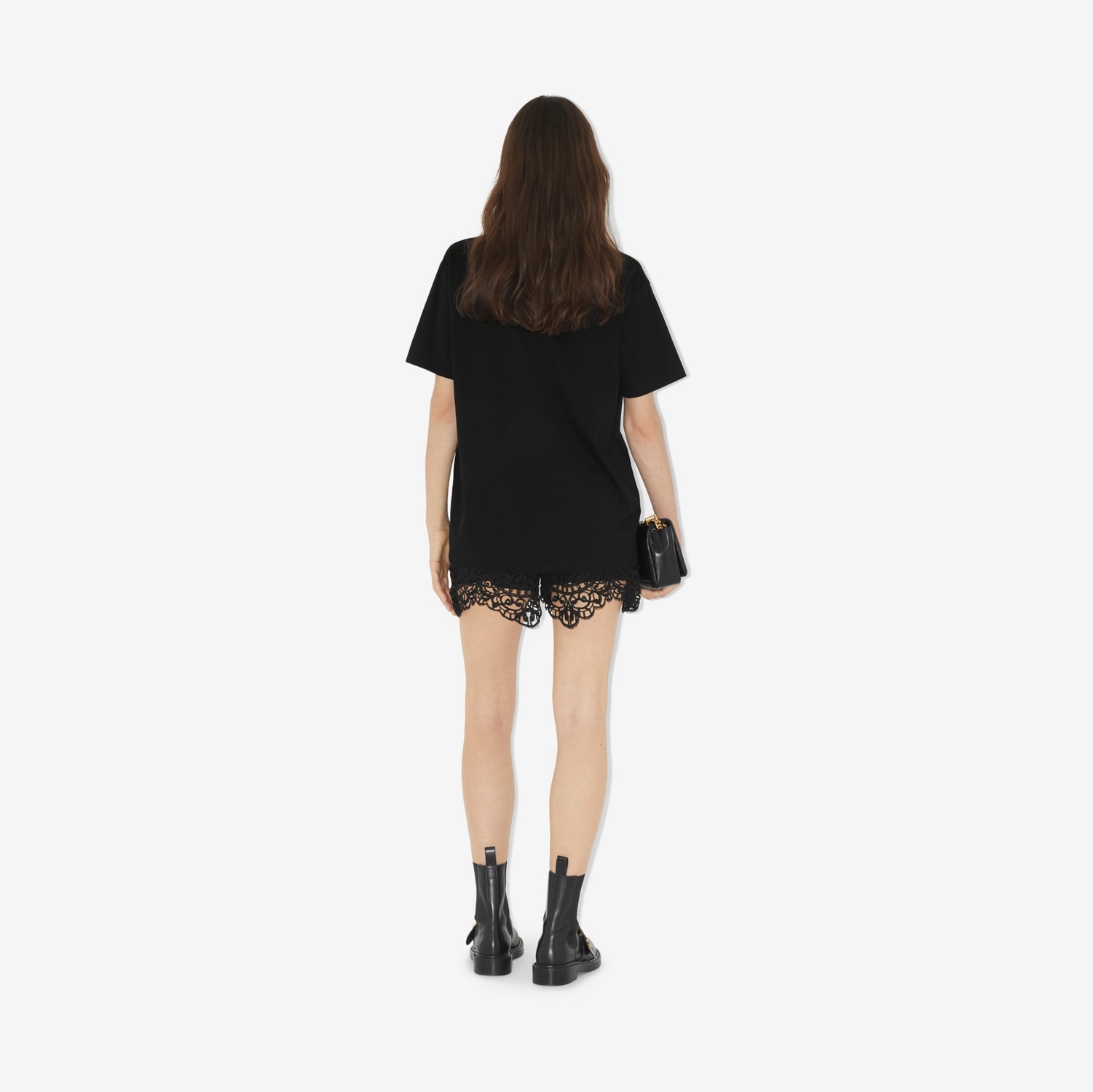Camiseta oversize em algodão com emblema de folha de carvalho (Preto) - Mulheres | Burberry® oficial