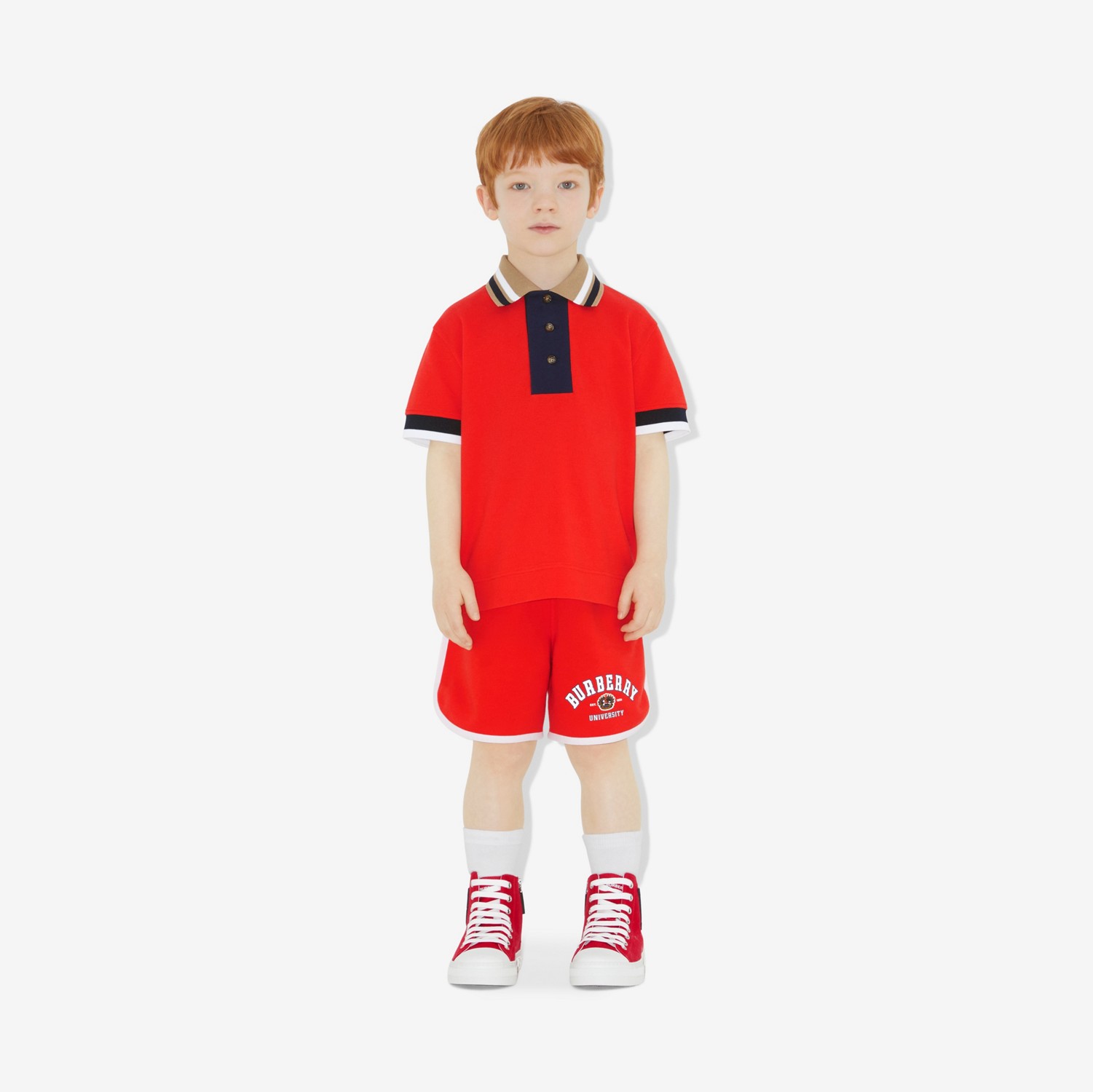 学院风图案棉质短裤 (亮红色) | Burberry® 博柏利官网