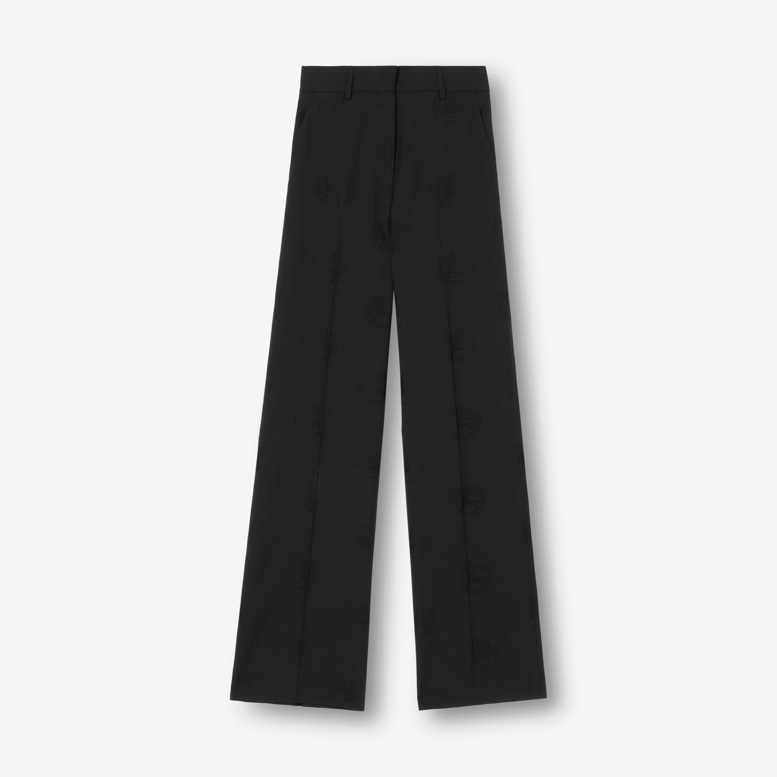 Pantalones anchos en lana y algodón con emblemas Equestrian Knight (Negro) - Mujer | Burberry® oficial - 1