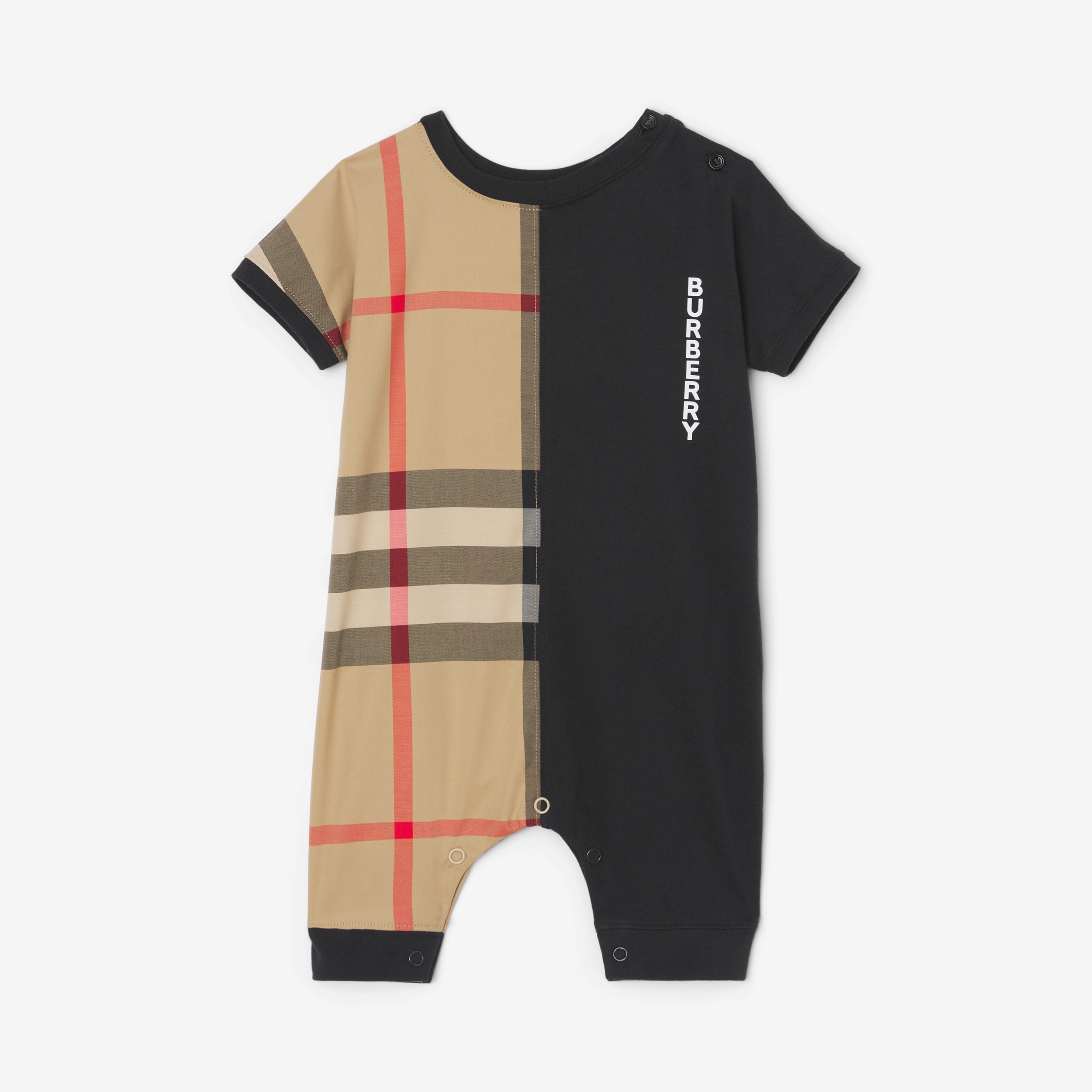 格纹裁片棉质婴儿连身衣 (黑色) - 儿童 | Burberry® 博柏利官网 - 1
