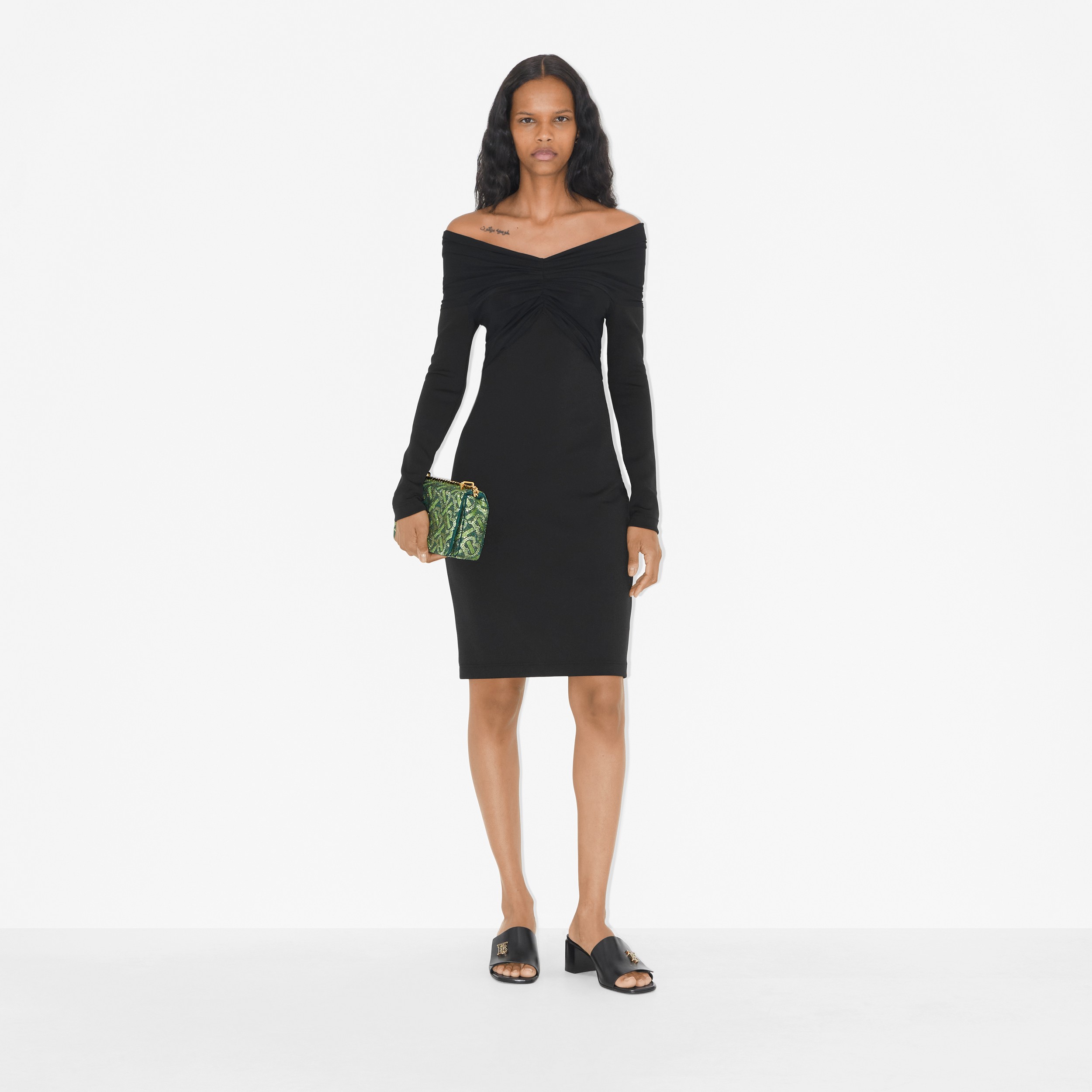 Gathered Stretch Jersey Dress in Black - Women | Burberry® Official - 2
