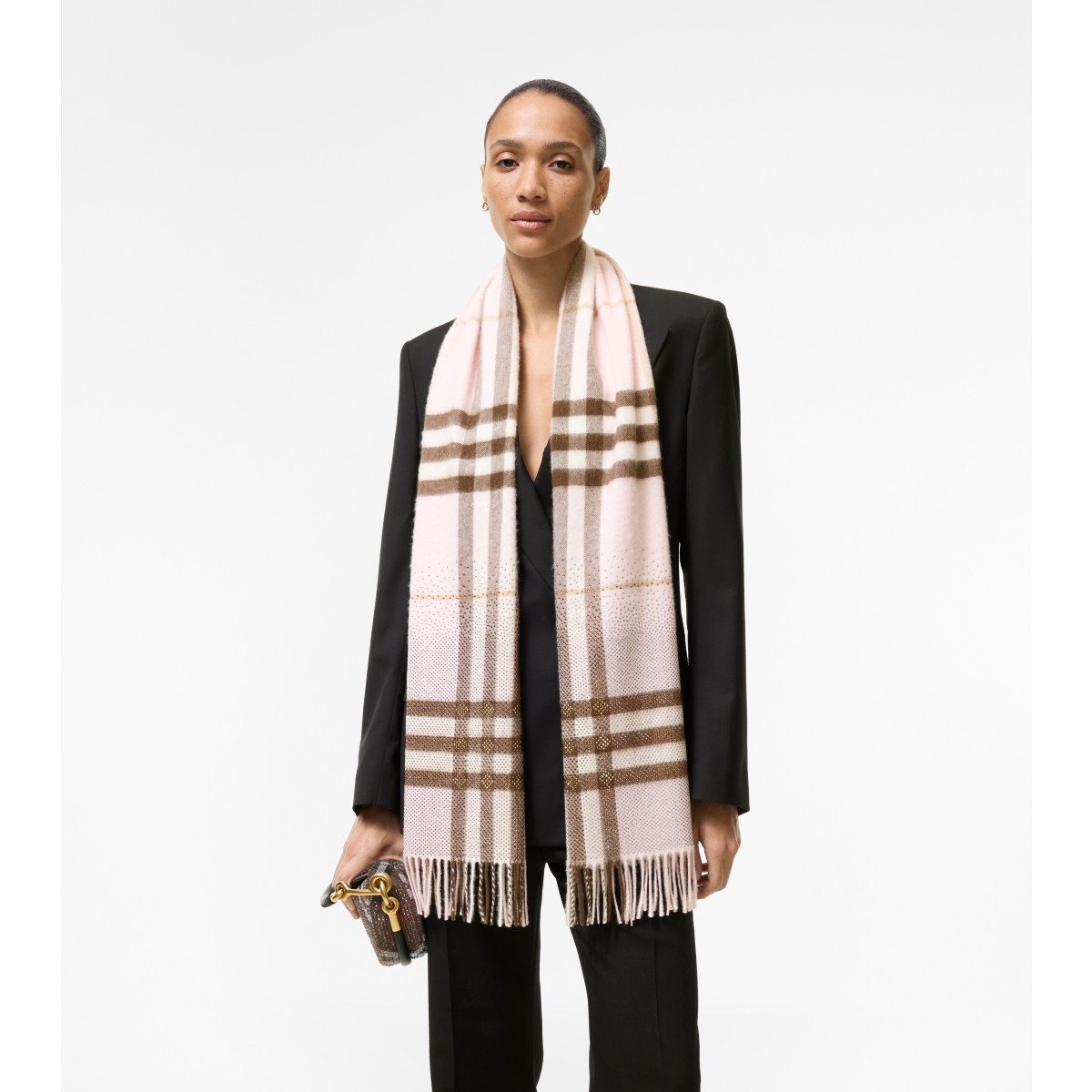  Check Embellished Cashmere Scarf