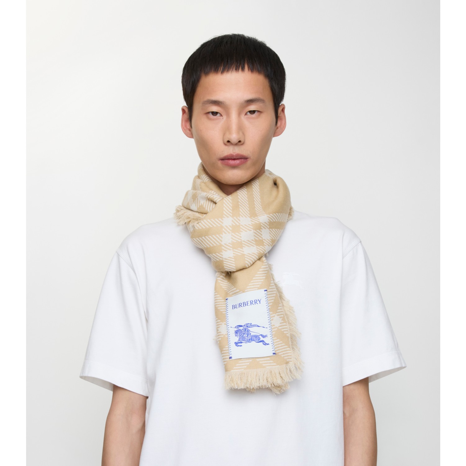 Wide Check Wool Silk Scarf