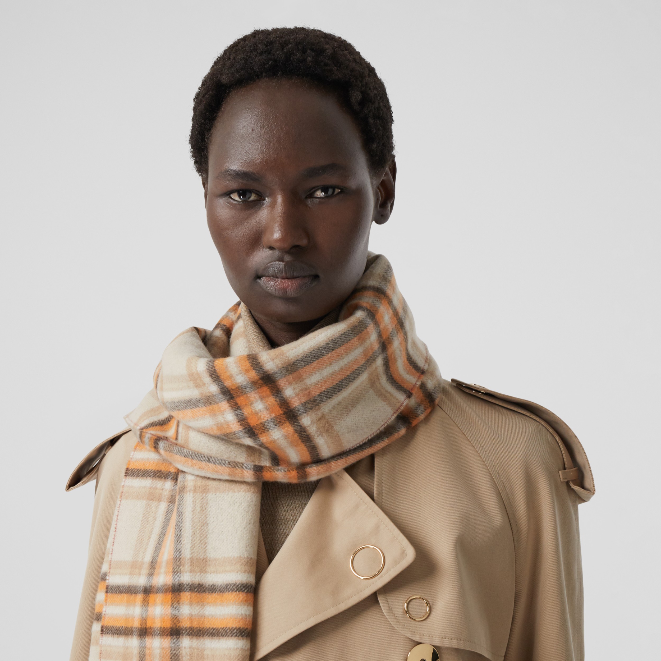 Reversible Check and Icon Stripe Cashmere Scarf in Beige | Burberry ...