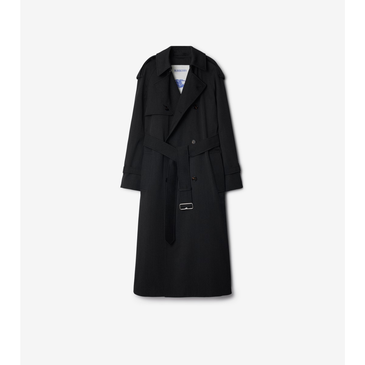 Shop Burberry Long Wool Trench Coat In Grey Melange