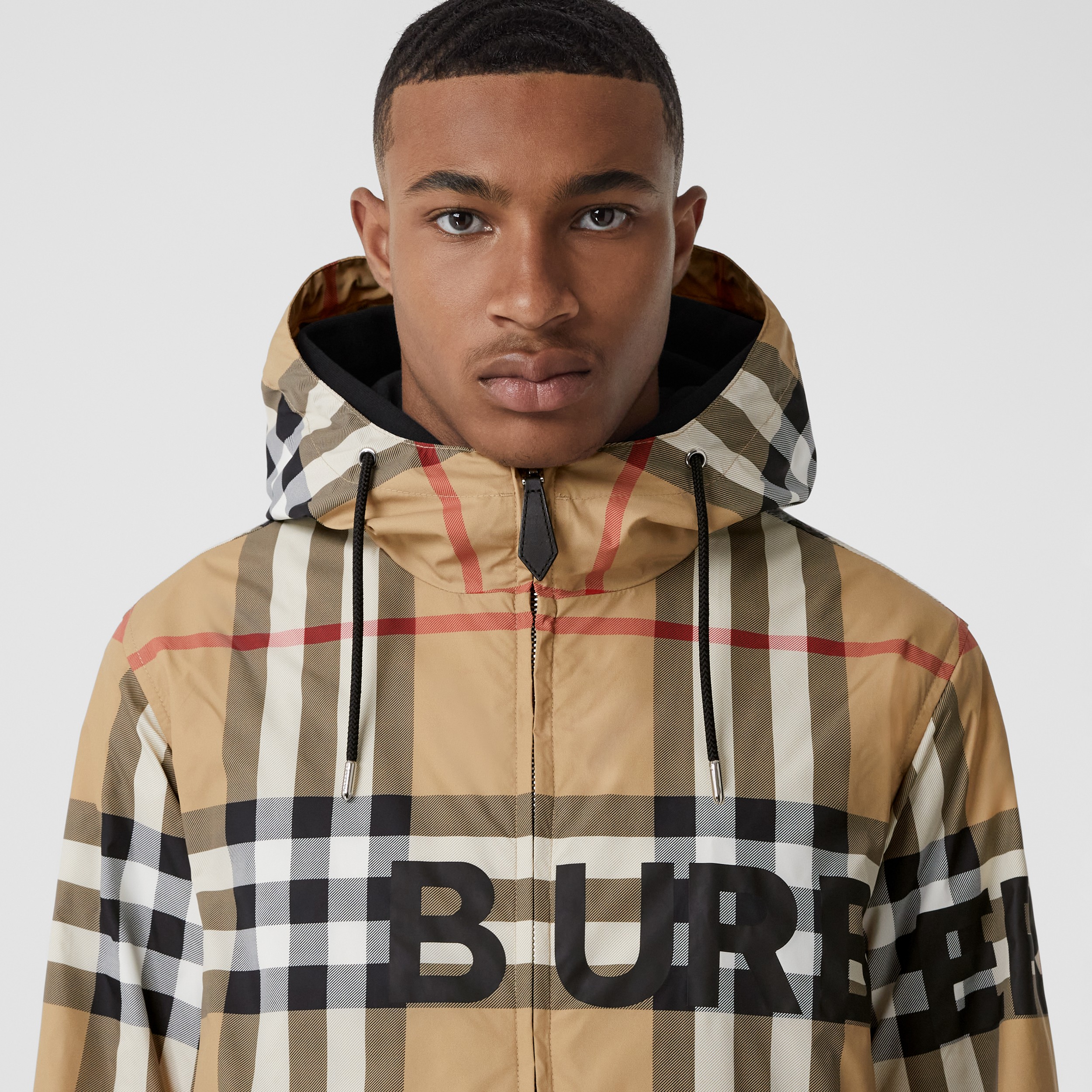 Horseferry Print Check Nylon Hooded Jacket in Archive Beige - Men | Burberry® Official - 2