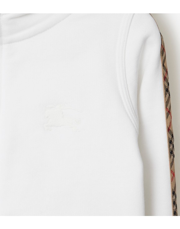 Felpa in cotone con cappuccio, cerniera e finiture Check