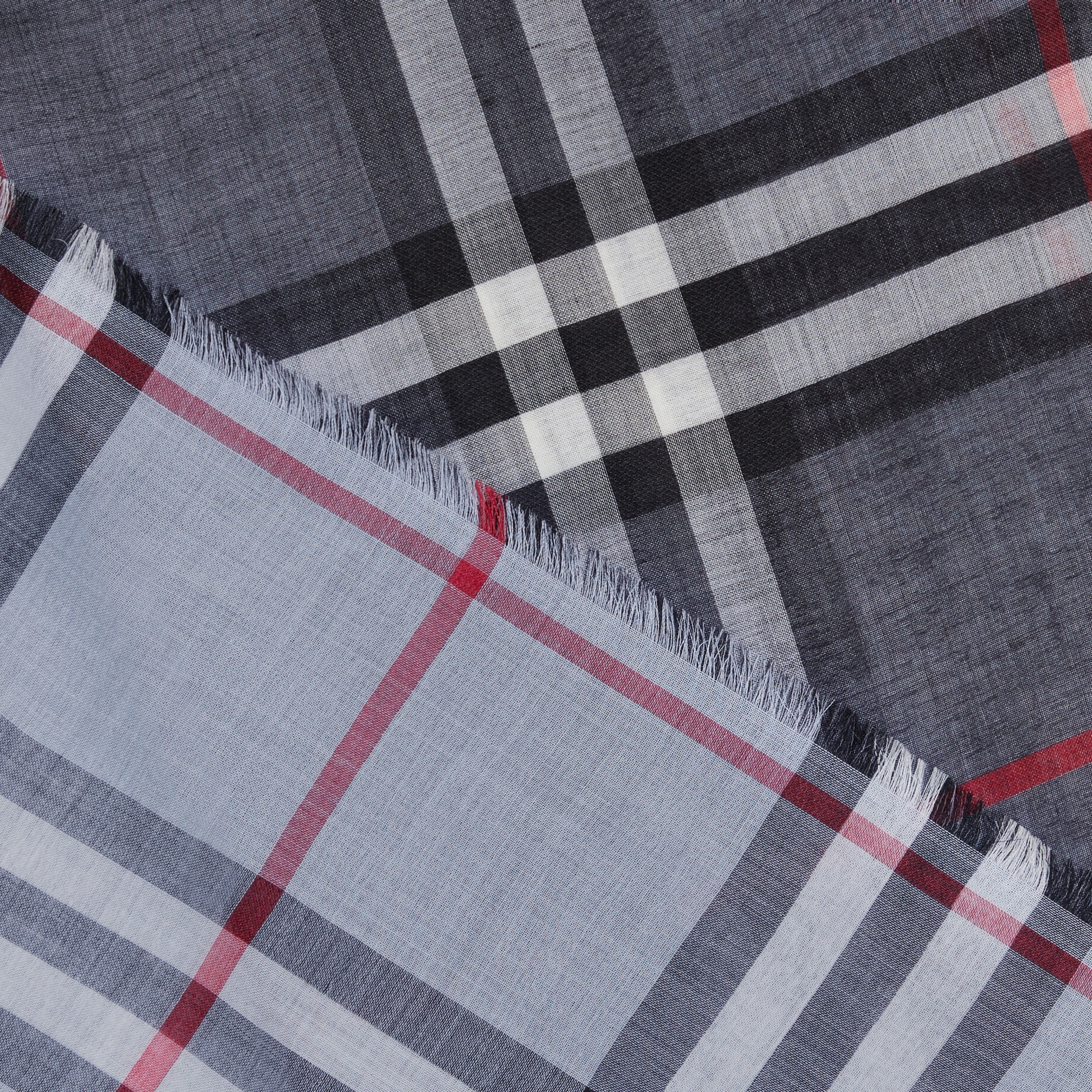 Lightweight Check Wool Silk Scarf in Navy | Burberry® Official - 2