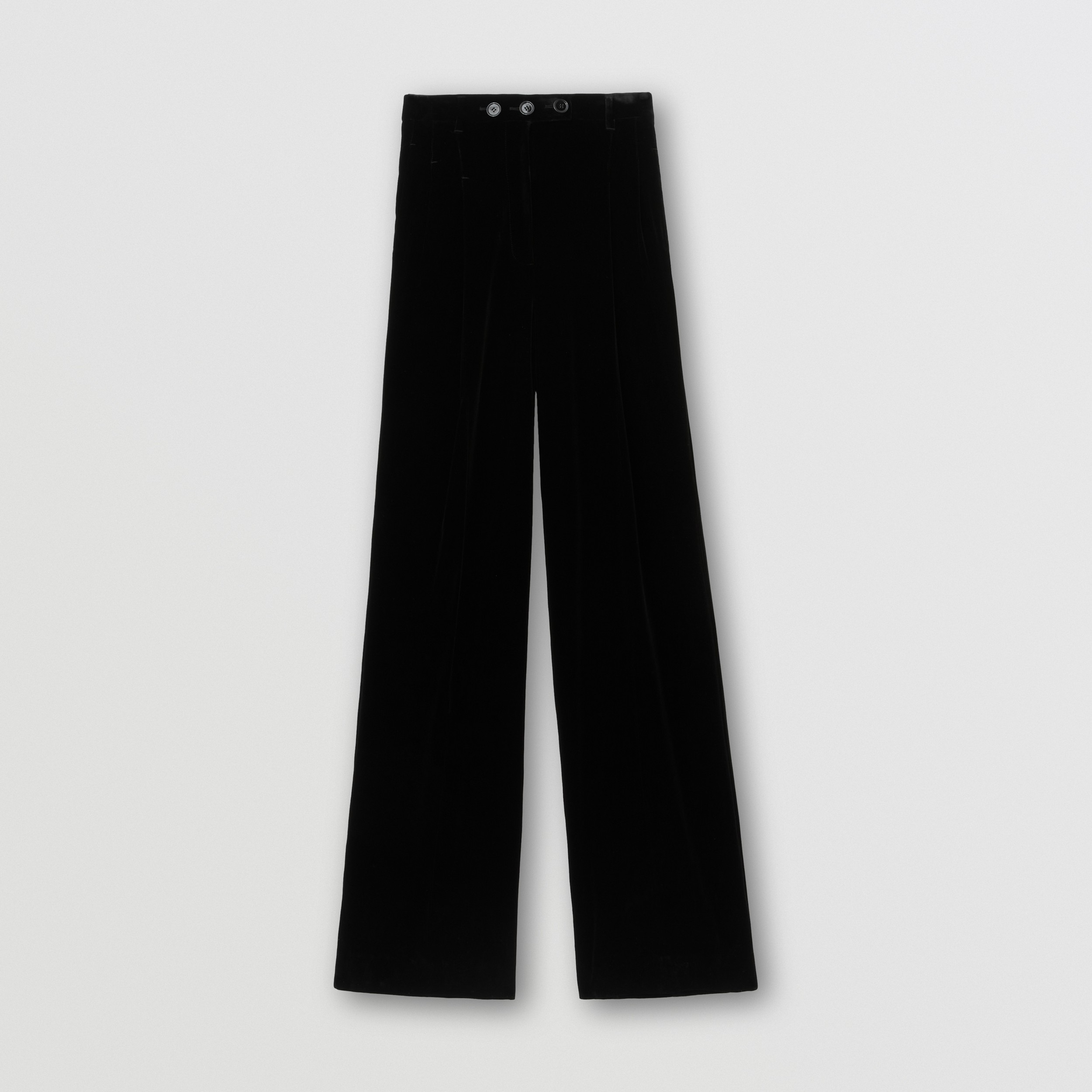 Velvet Wide-leg Trousers in Black - Women | Burberry® Official - 4