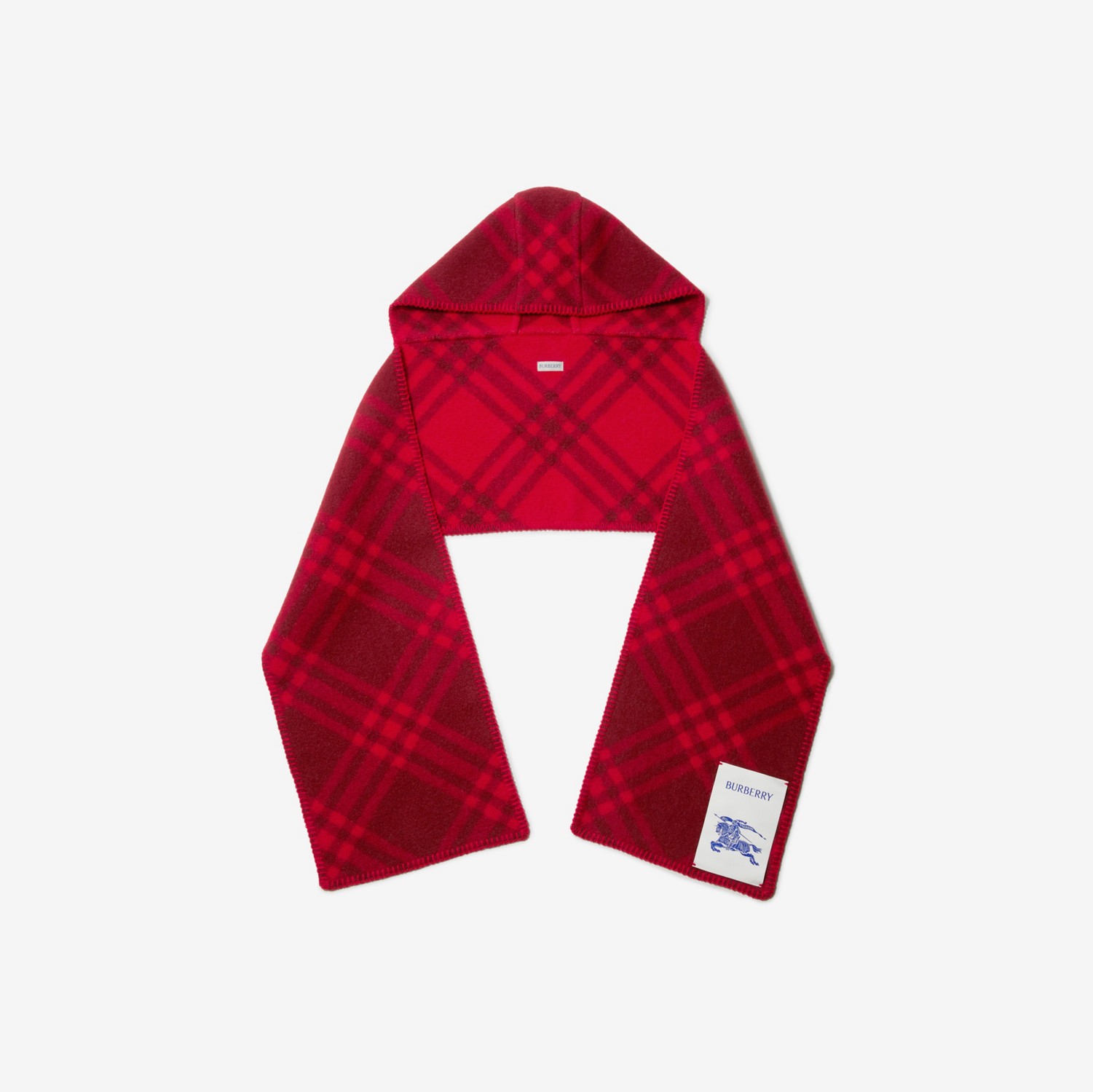 格纹羊毛连帽围巾 (树莓红) | Burberry® 博柏利官网