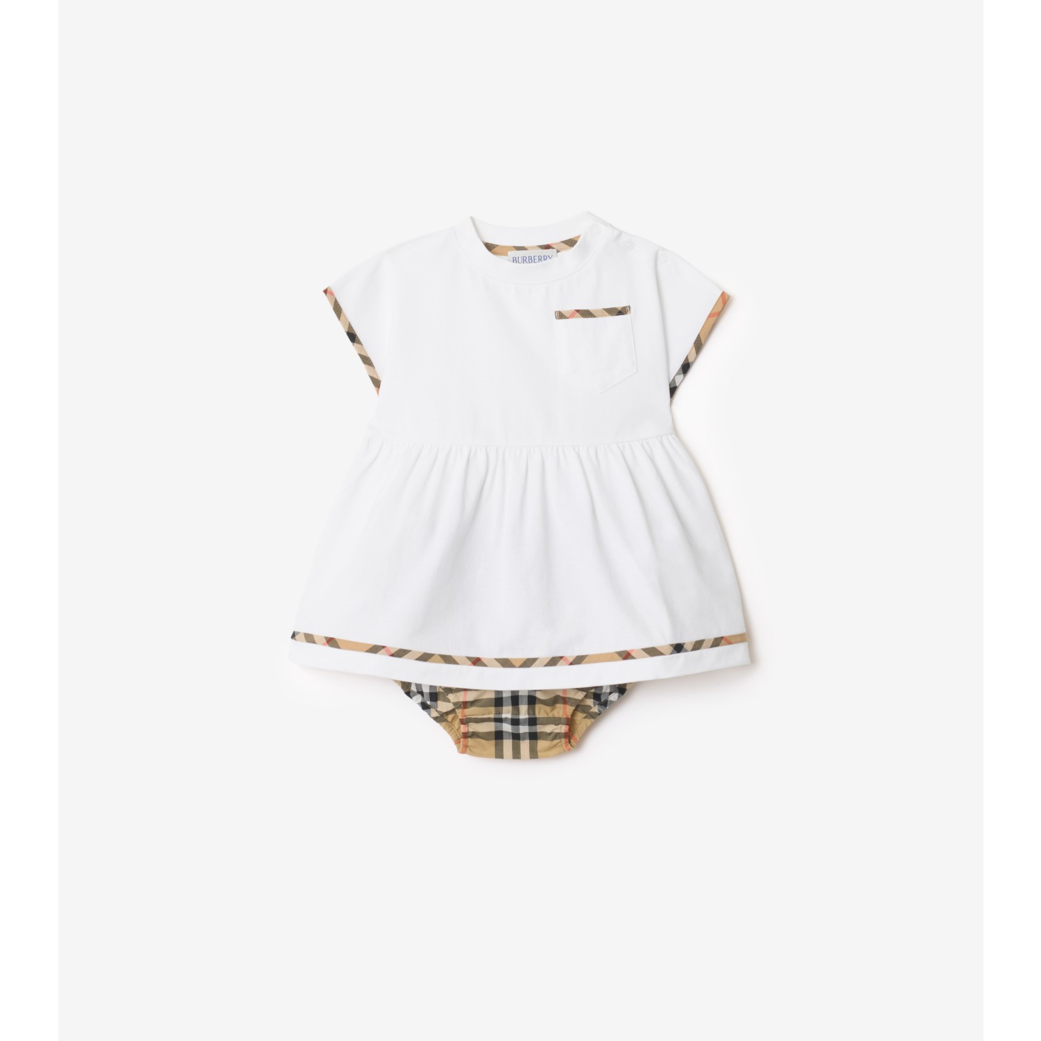 Check Trim Cotton Dress with Bloomers