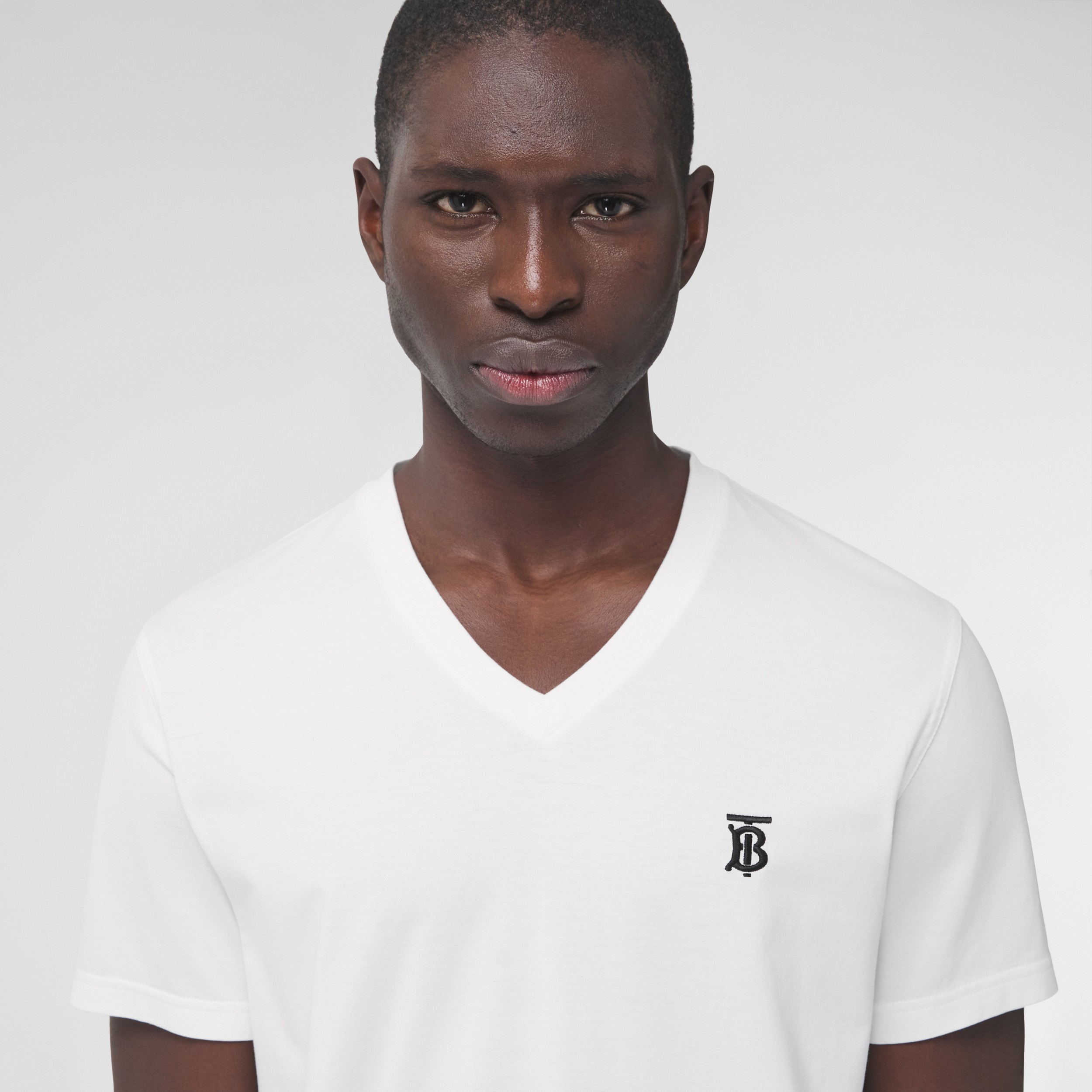 Monogram Motif Cotton V-neck T-shirt in White - Men | Burberry® Official - 2